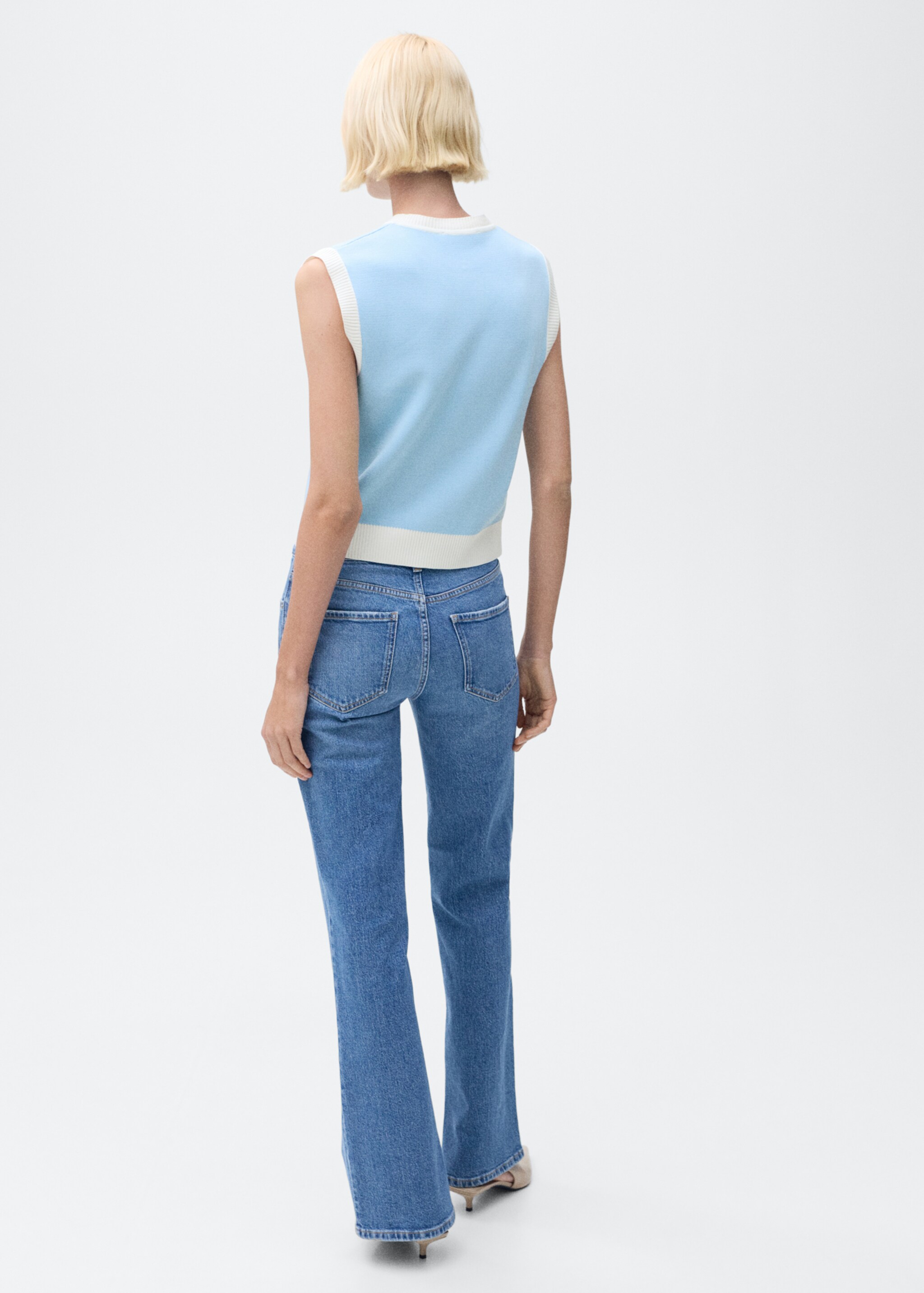 Gilet maille liserés contrastants - Verso de l’article, Turquoise. Ref: 87045763-00.