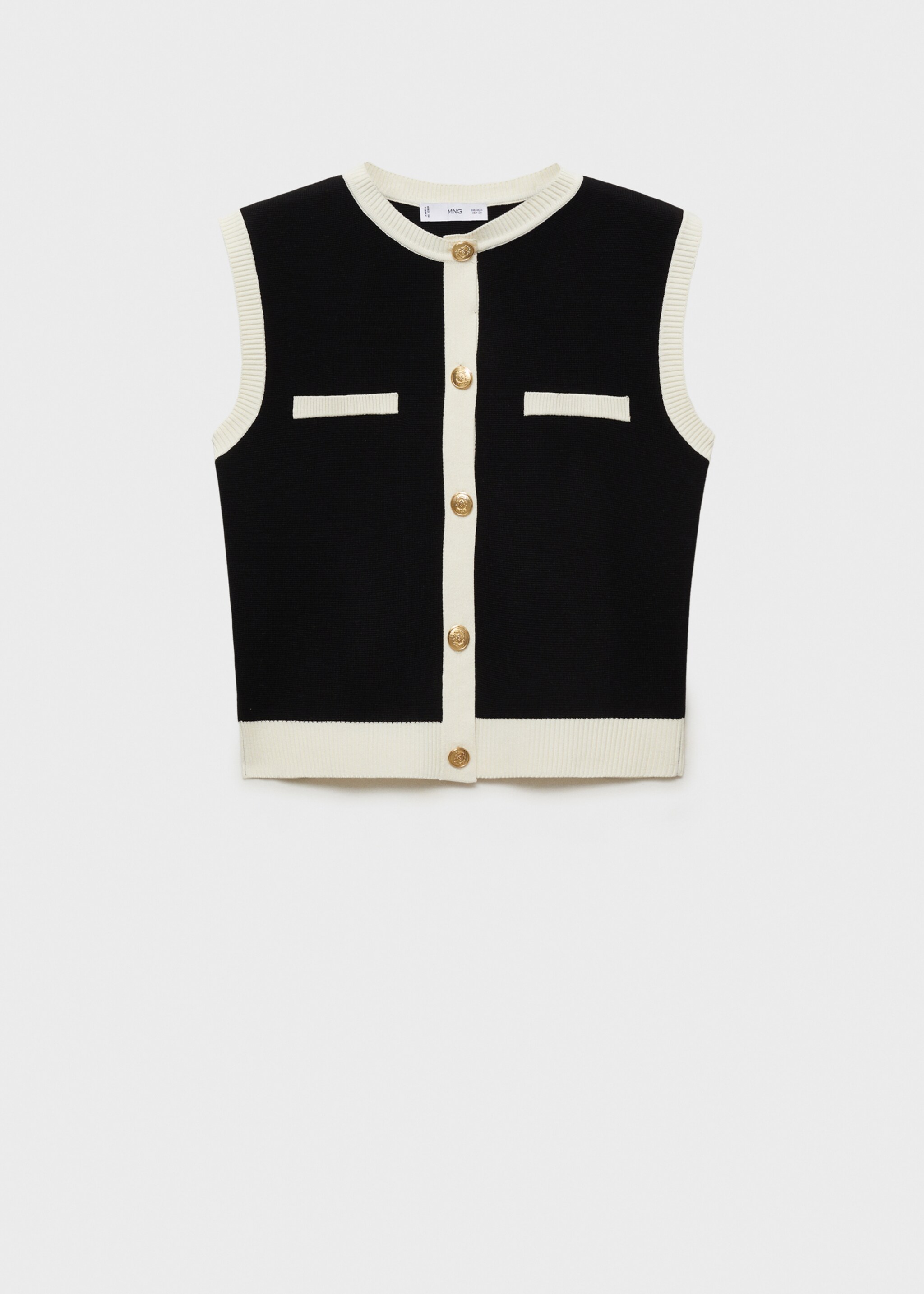 Gilet maille liserés contrastants - Article sans modèle, Noir. Ref: 87045763-00.