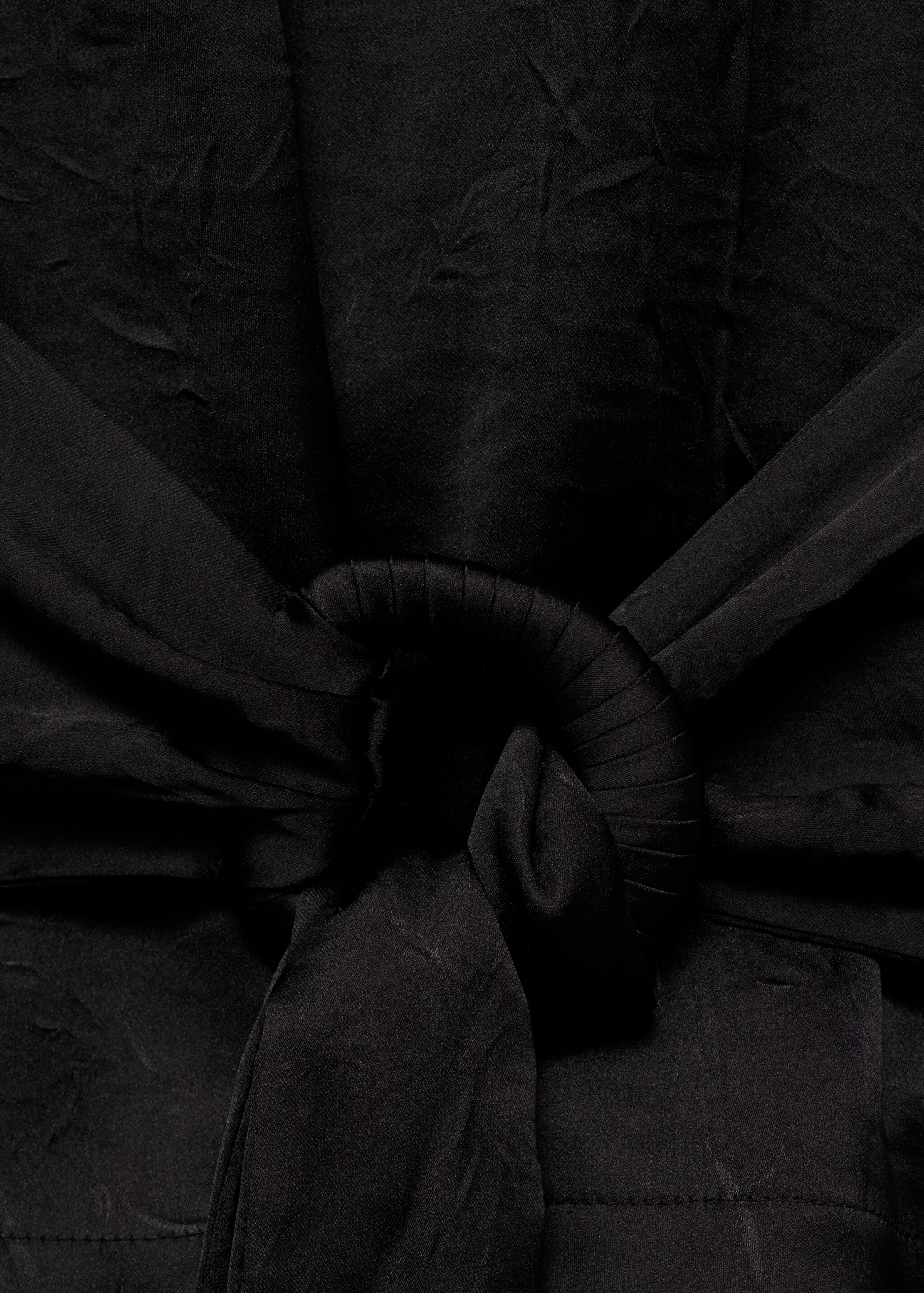 Satin blouse with belt - Details of the article 8, Black. Ref: 87045764-00.