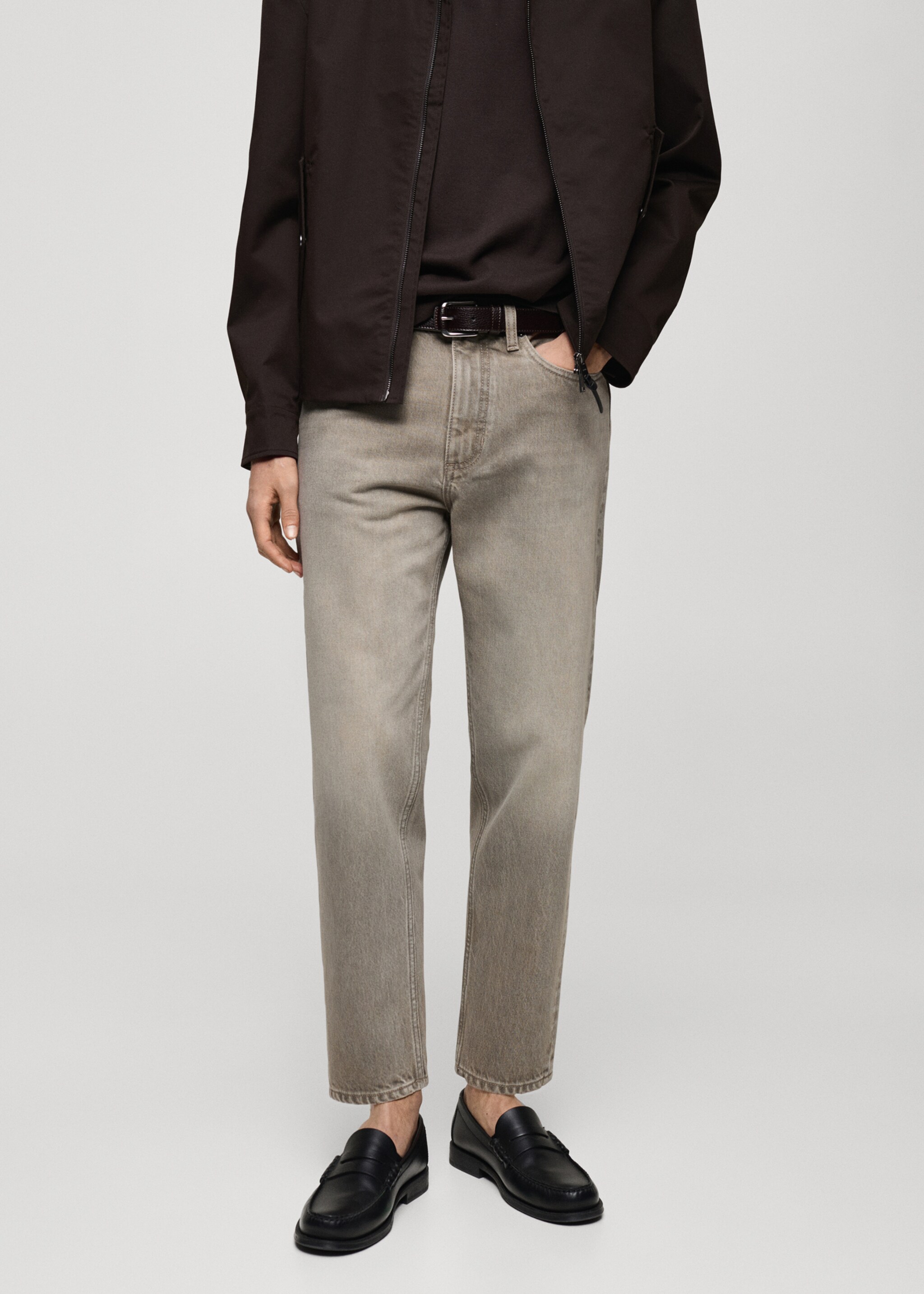 Cropped carrot-fit jeans - Medium plane, Denim Grey. Ref: 87045922-00.