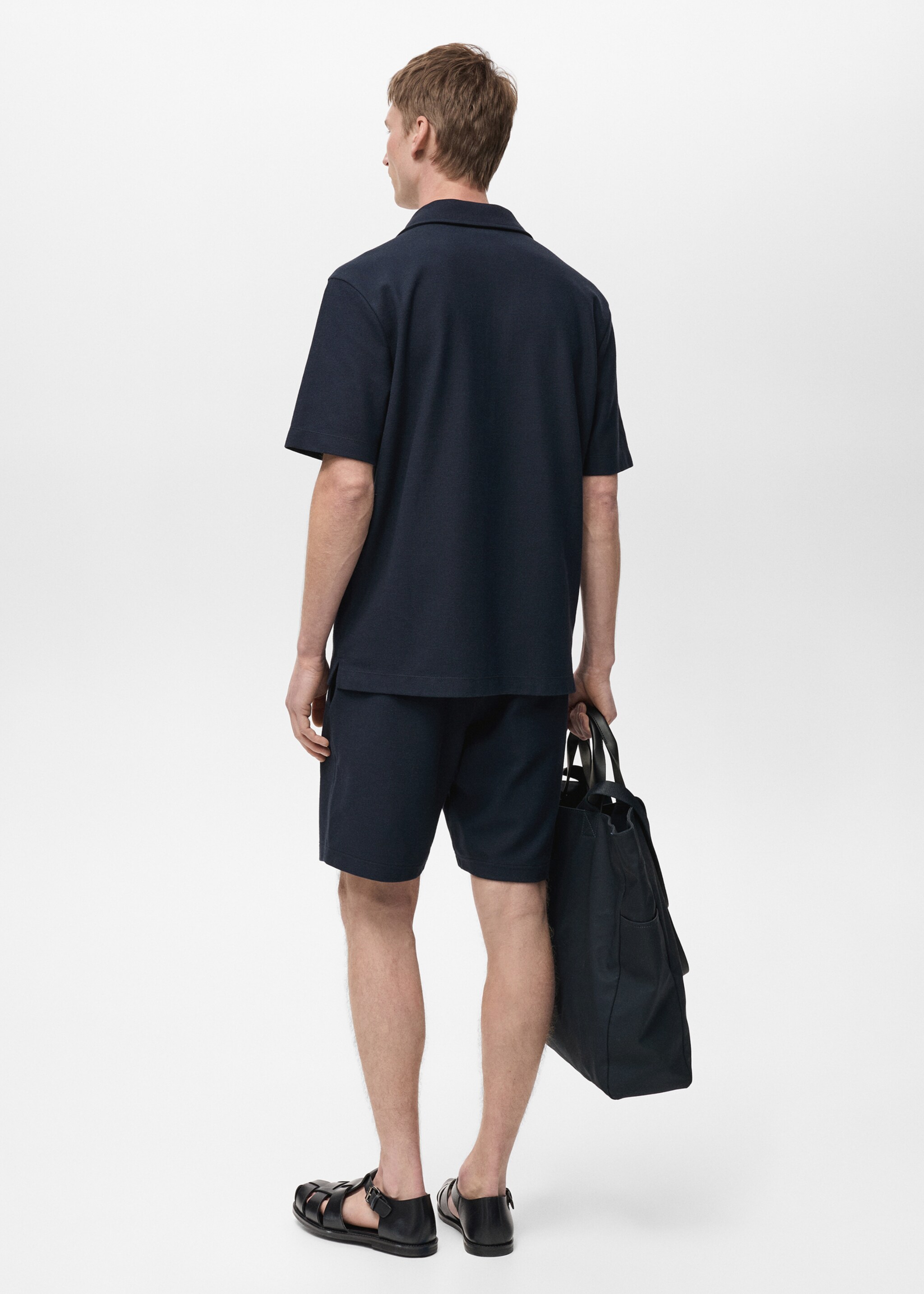 Chemise maille structurée - Verso de l’article, Bleu marine foncé. Ref: 87045925-00.