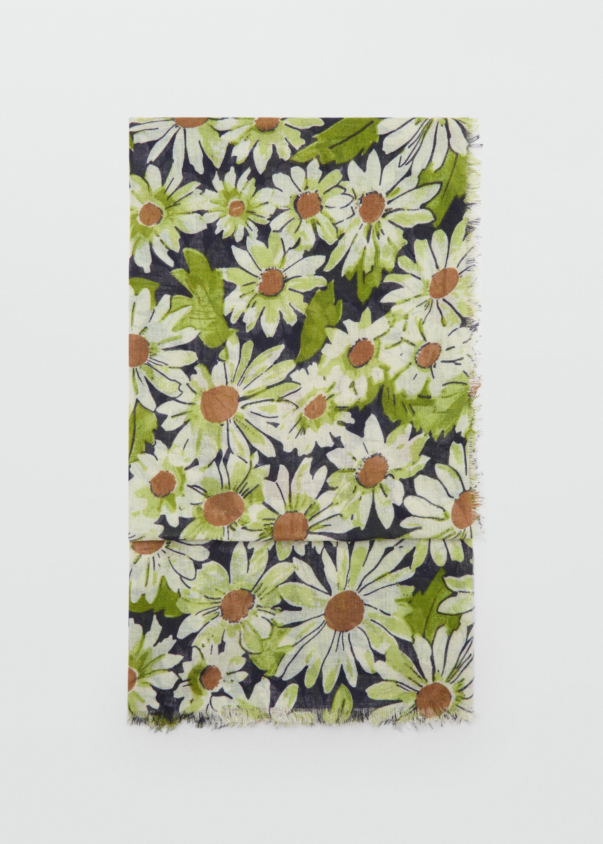 Floral linen-blend scarf - Article without model, Green. Ref: 87045927-00.
