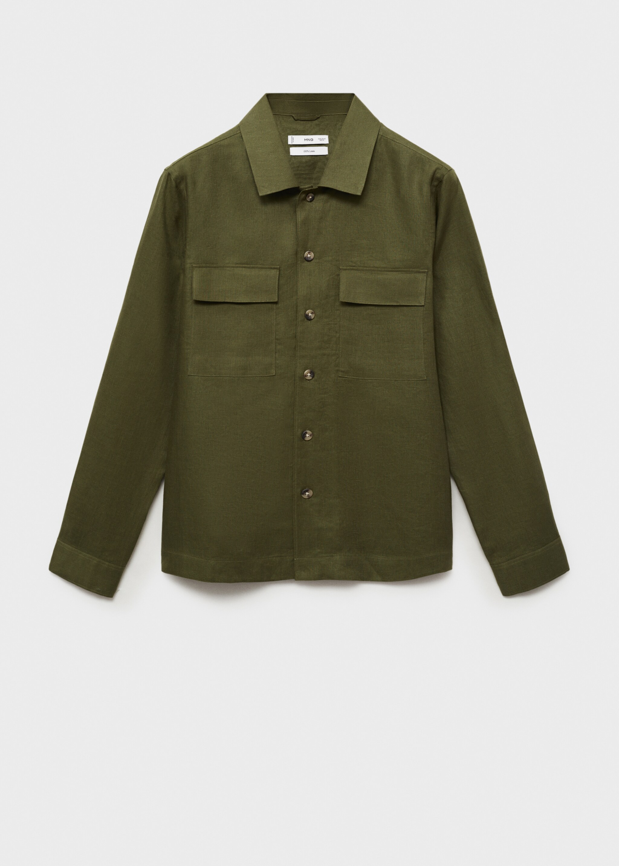 Overshirt mit Taschen aus 100 % Leinen - Artikel ohne Model, Grün. Ref: 87045933-00.