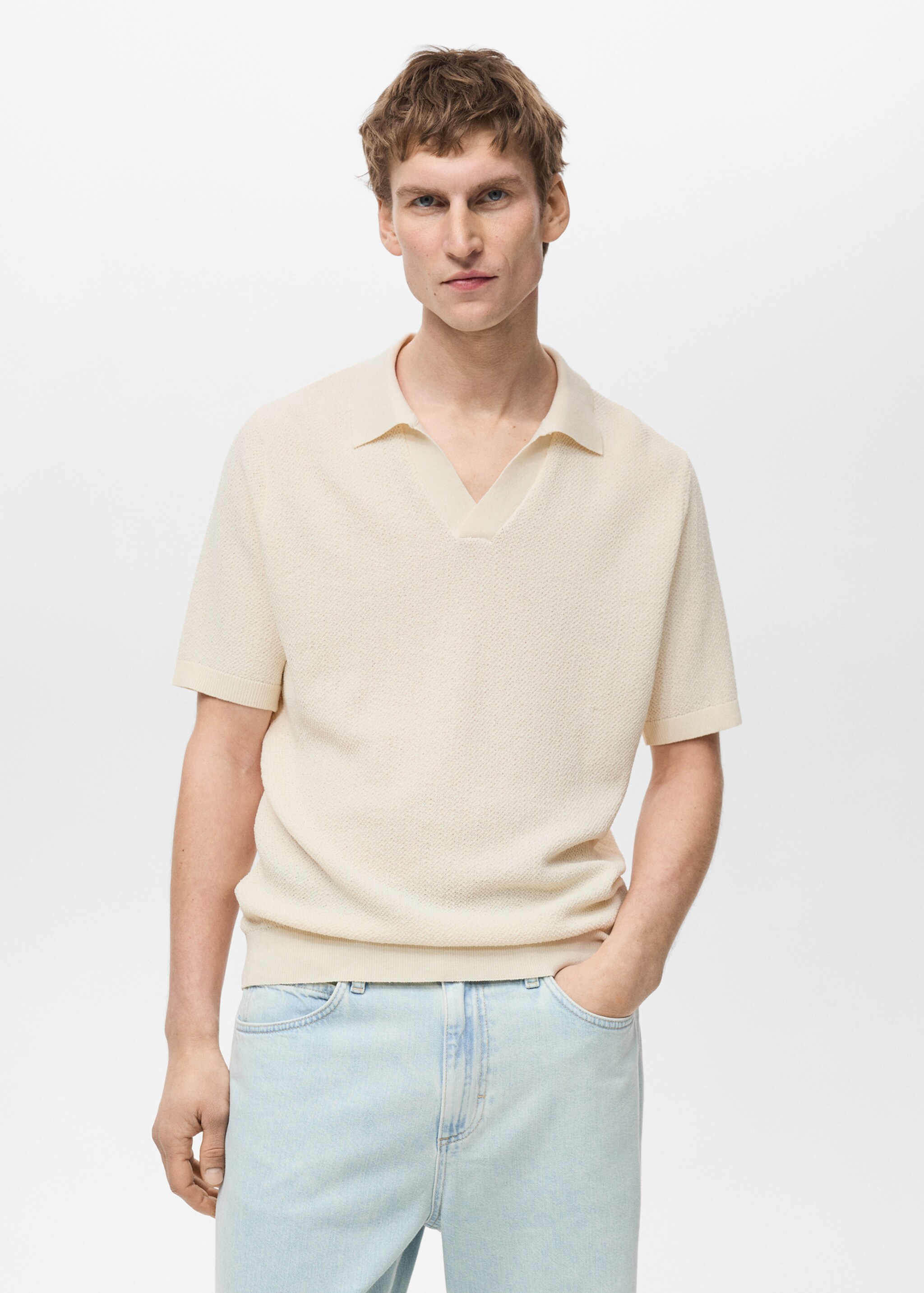 Fine-knit polo shirt - Medium plane, Ivory White. Ref: 87045934-00.