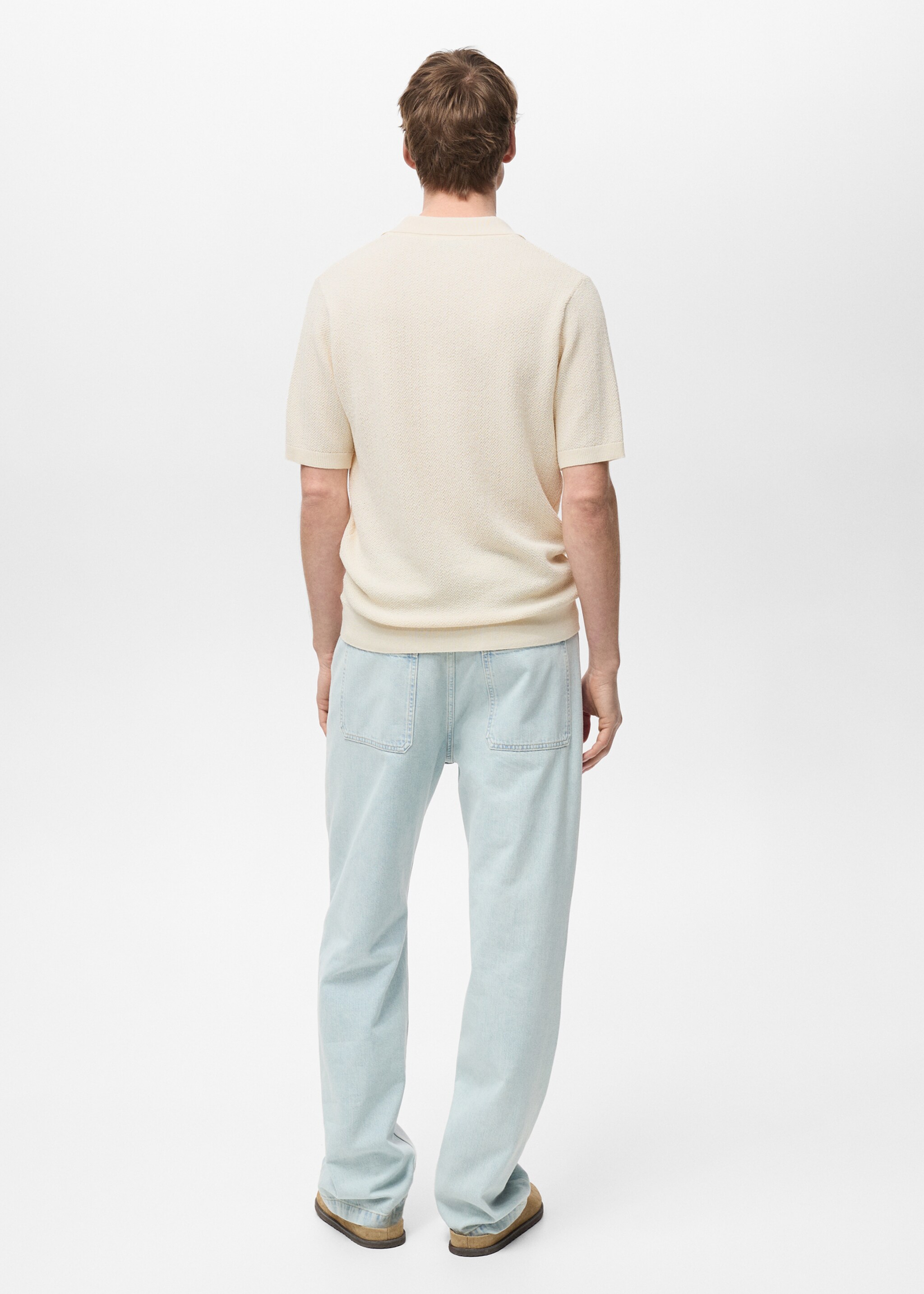 Fine-knit polo shirt - Reverse of the article, Ivory White. Ref: 87045934-00.