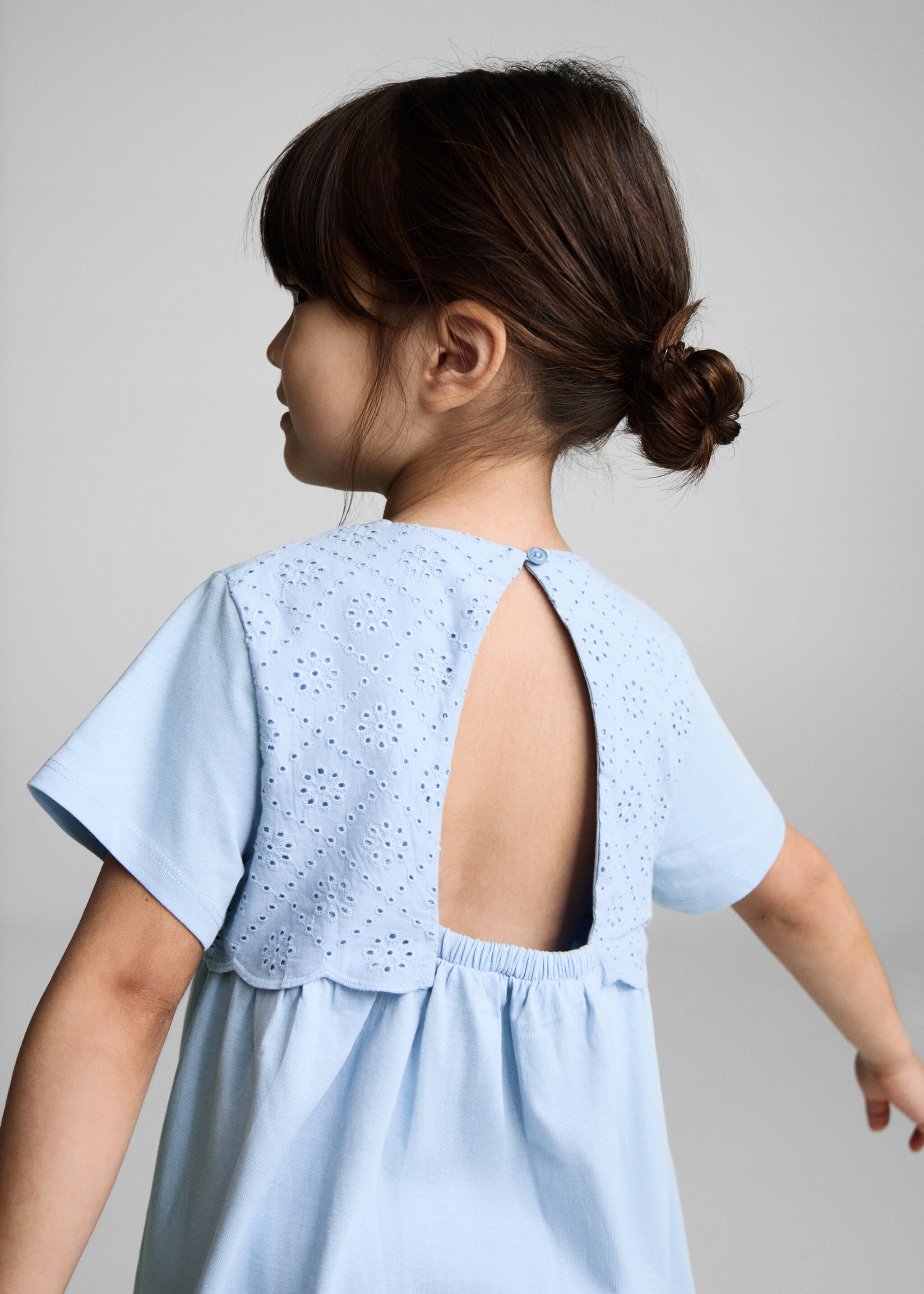 Βαμβακερό φόρεμα κέντημα - Πίσω όψη προϊόντος, Μπλε. Ref: 87045948-00.