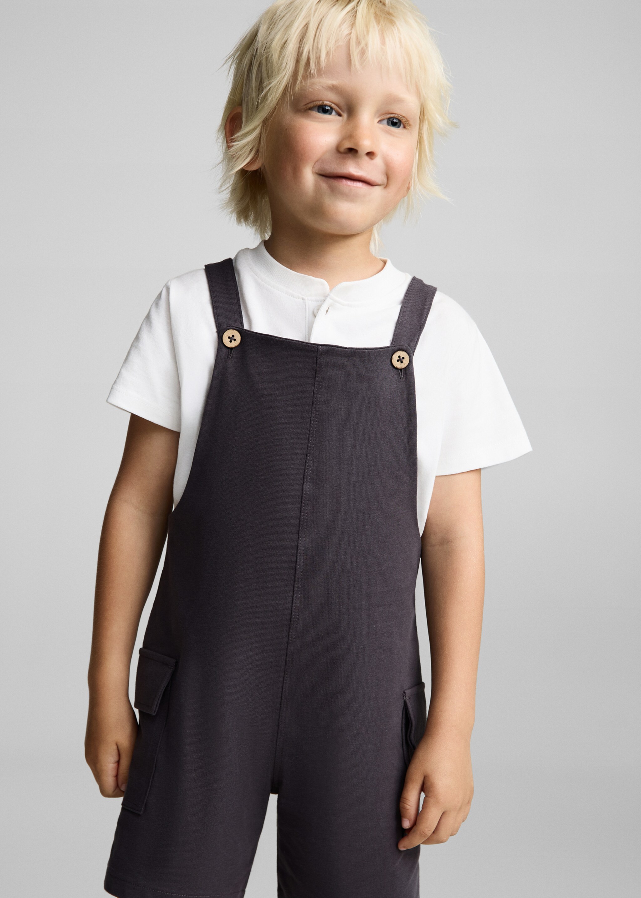 Salopette courte maille - Plan moyen, Gris anthracite. Ref: 87045958-00.