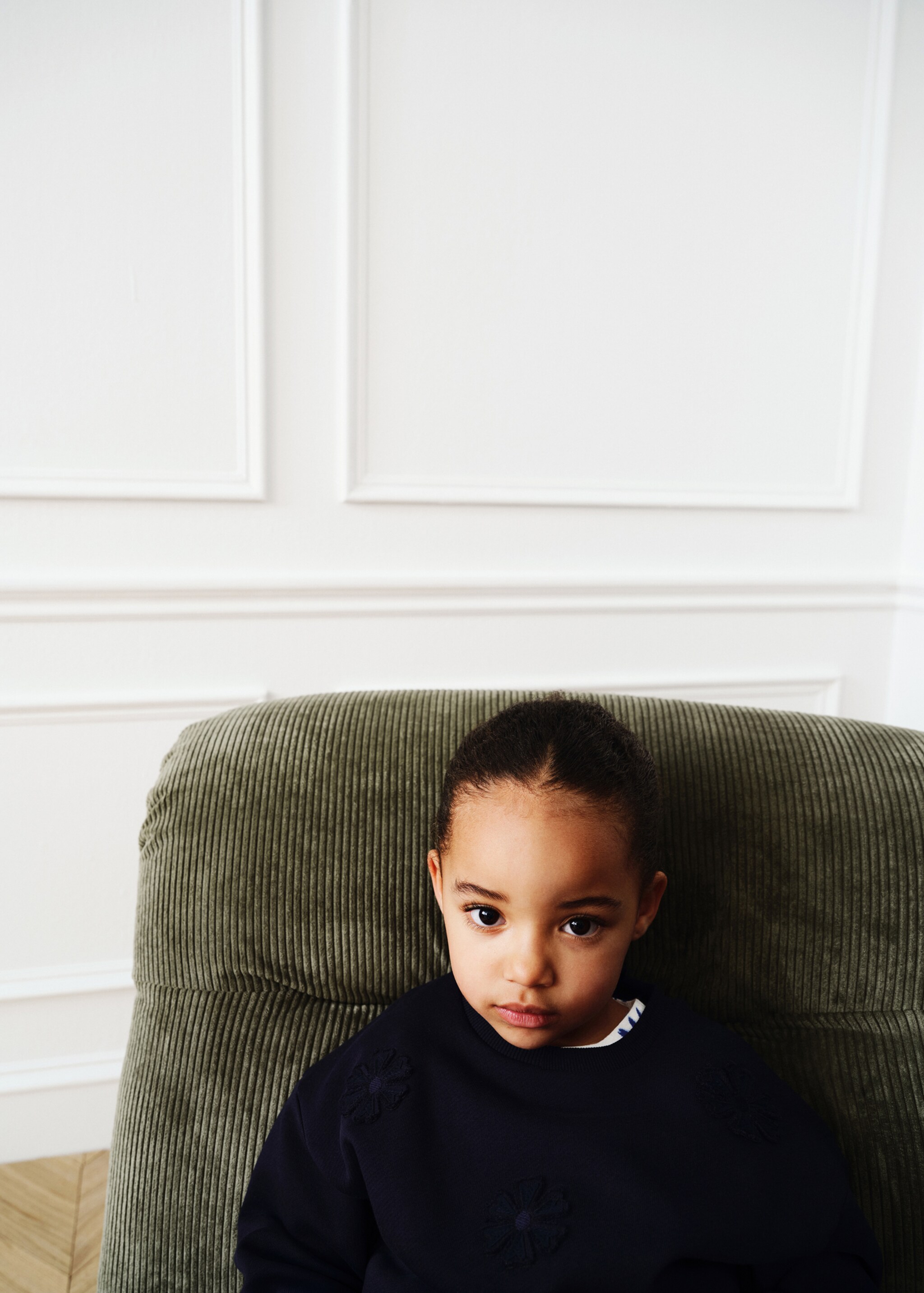 Embroidered detail cotton sweatshirt - Details of the article 5, Dark Navy. Ref: 87045970-00.