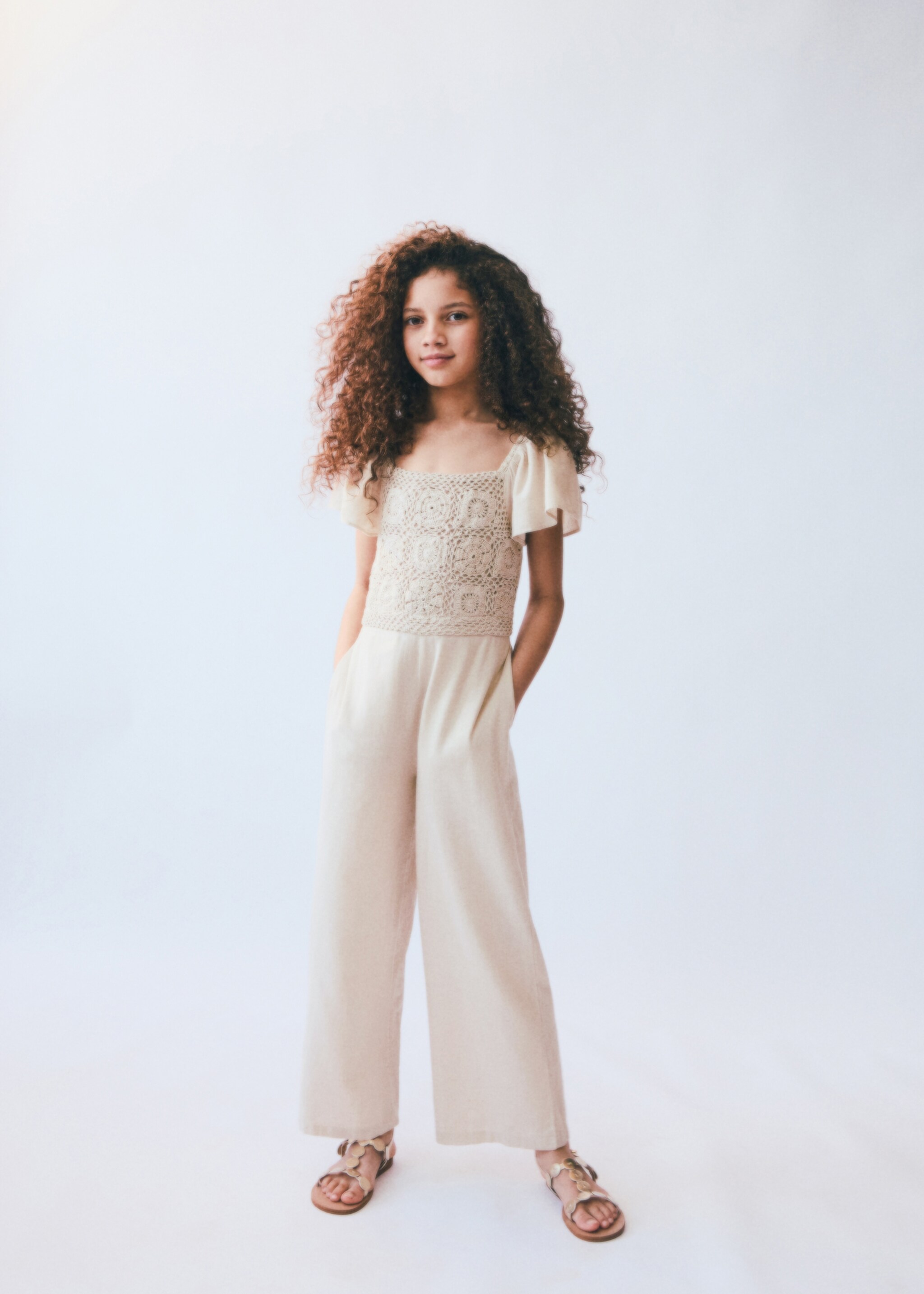Jumpsuit with crochet detail - Details of the article 5, Light/Pastel Grey. Ref: 87046713-00.