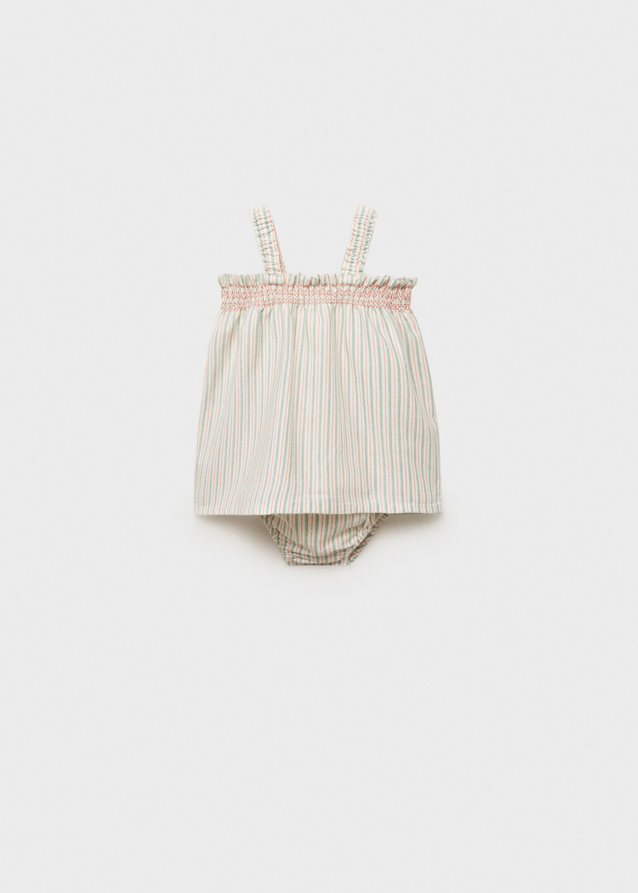 Kleid und Höschen aus Baumwolle mit Leinen - Rückseite des Artikels, Cremeweiß. Ref: 87046717-00.