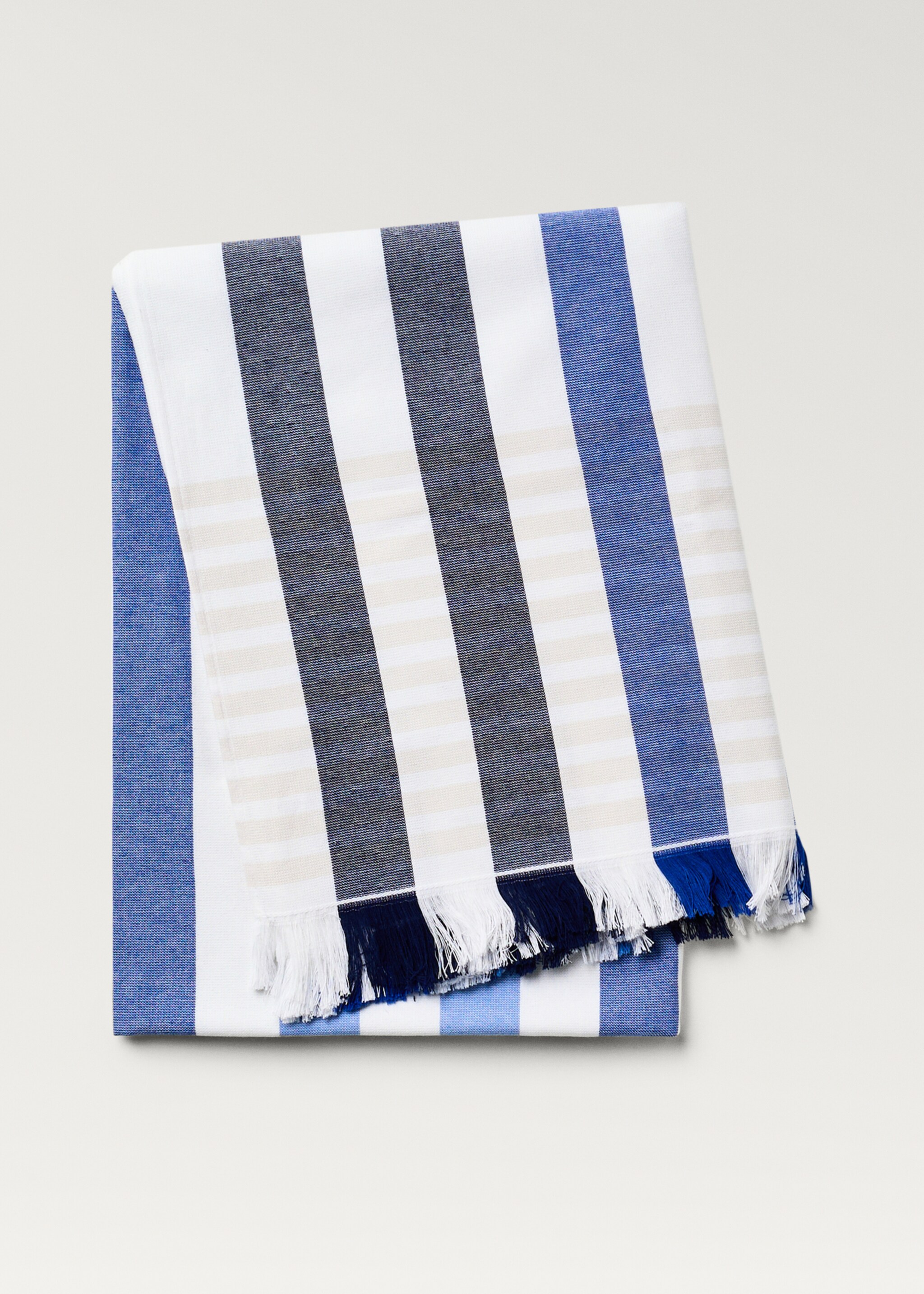 Beach towel with multi-coloured stripes and fringes - Article without model, Blue. Ref: 87046728-00.
