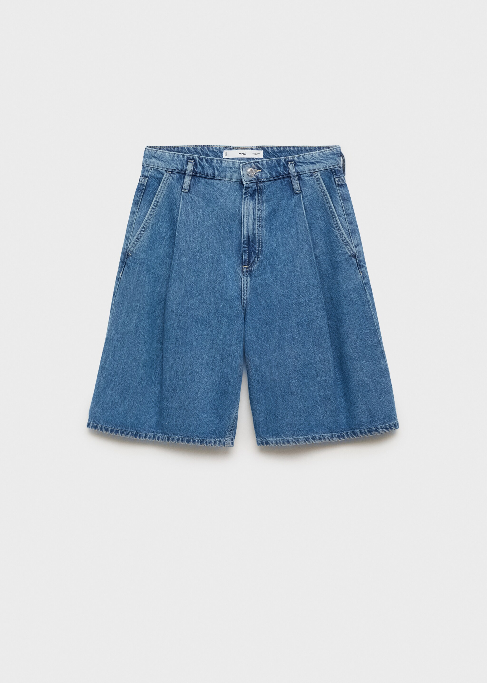 Pleated denim bermuda jorts - Article without model, Medium Blue. Ref: 87047176-00.