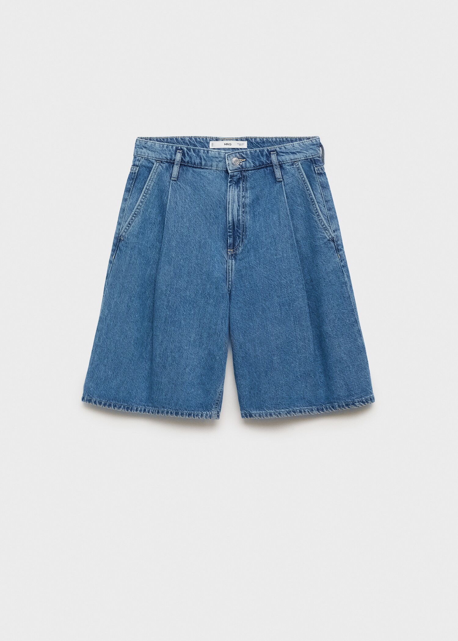 Pleated denim bermuda jorts - Article without model