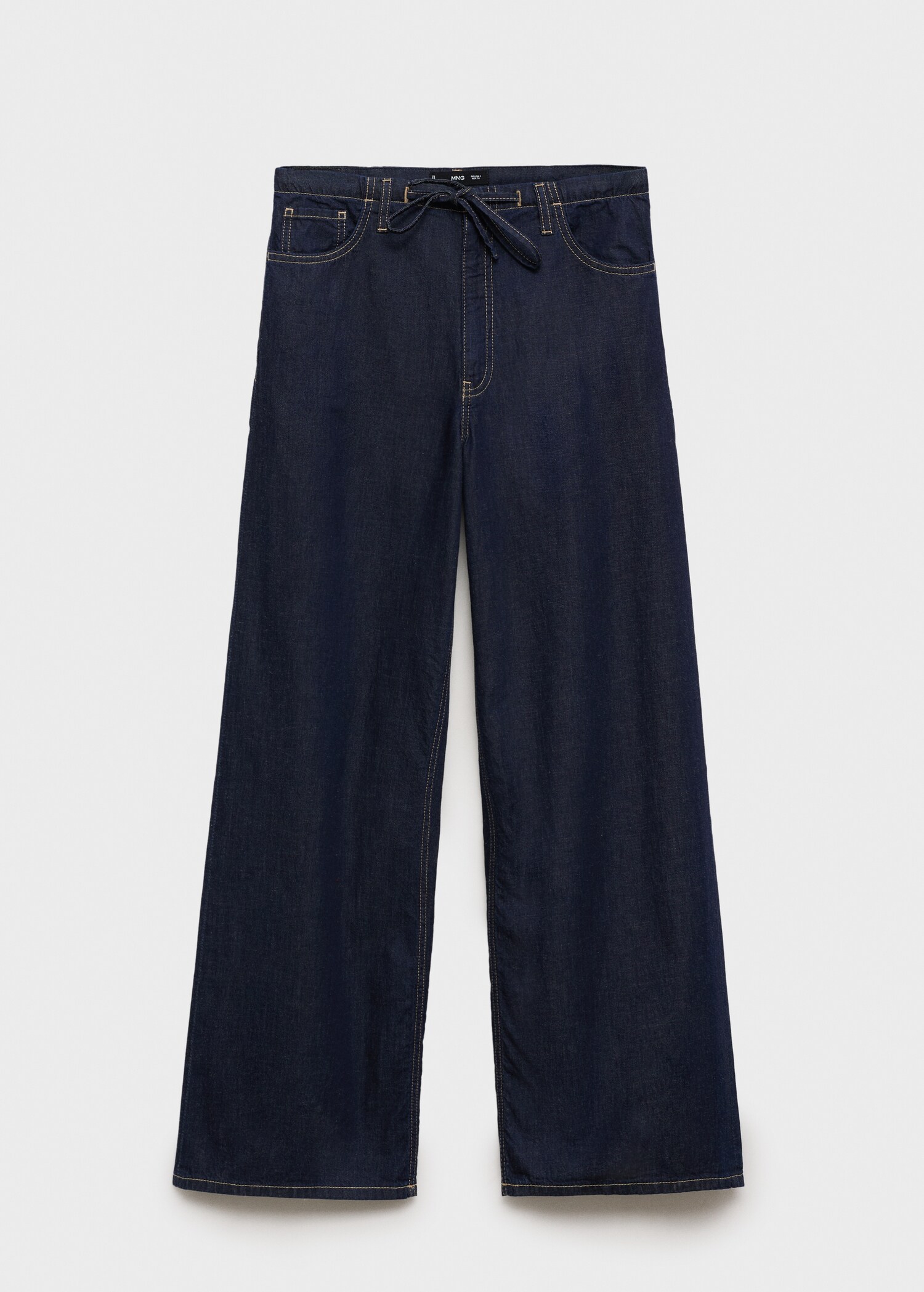 Wide-leg denim trousers with belt - Article without model