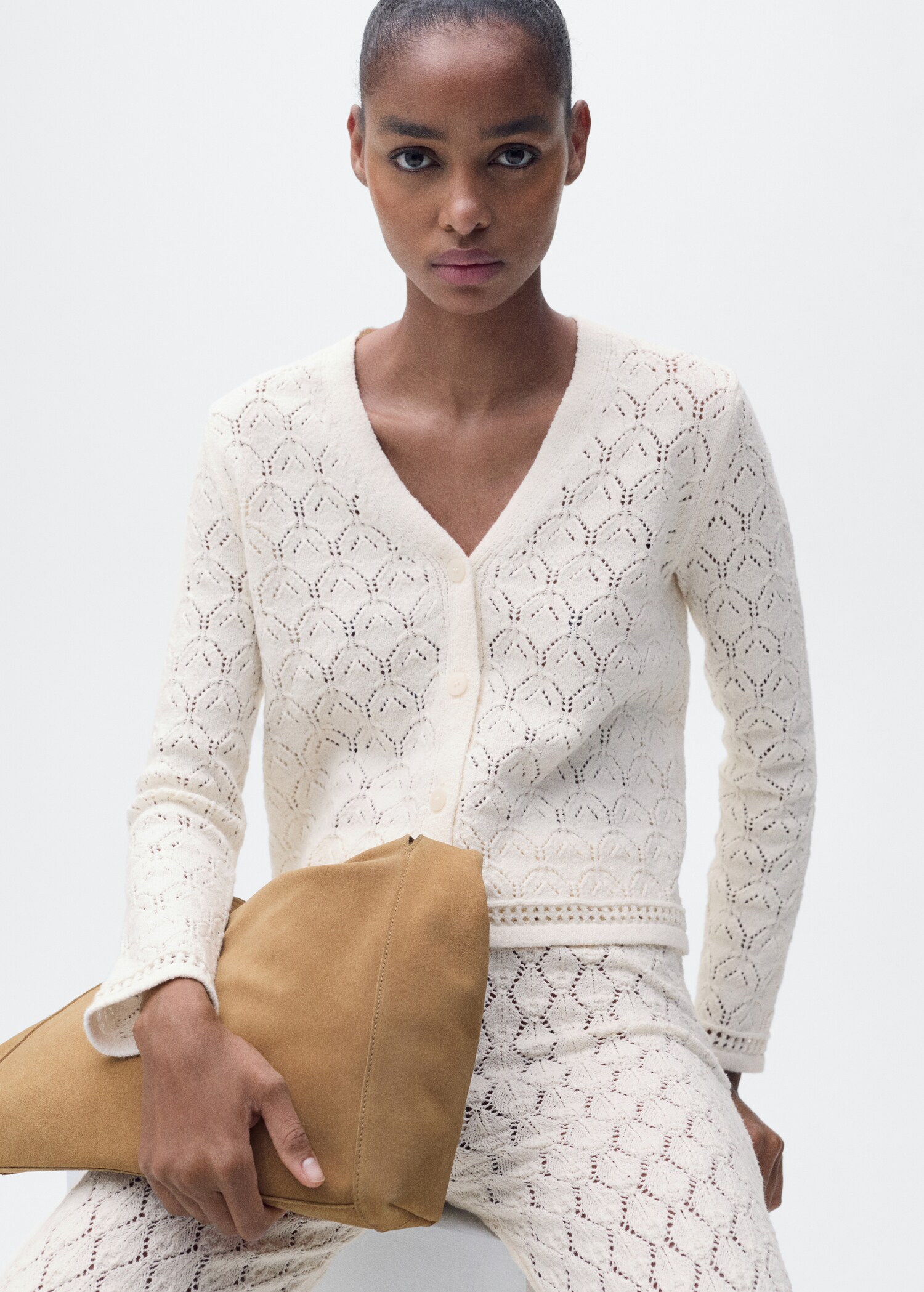 Openwork detail knit cardigan - Medium plane