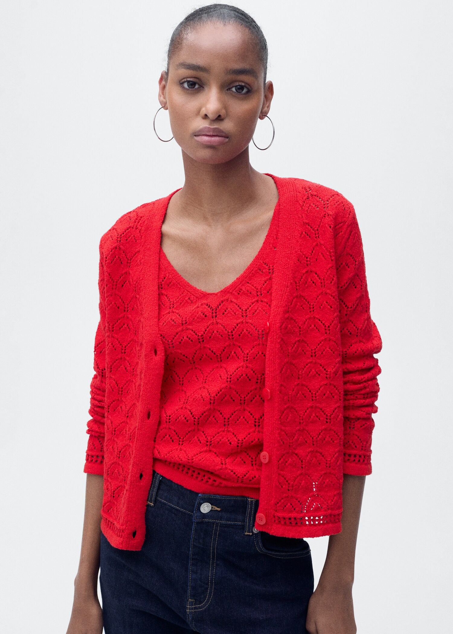Openwork detail knit cardigan - Medium plane