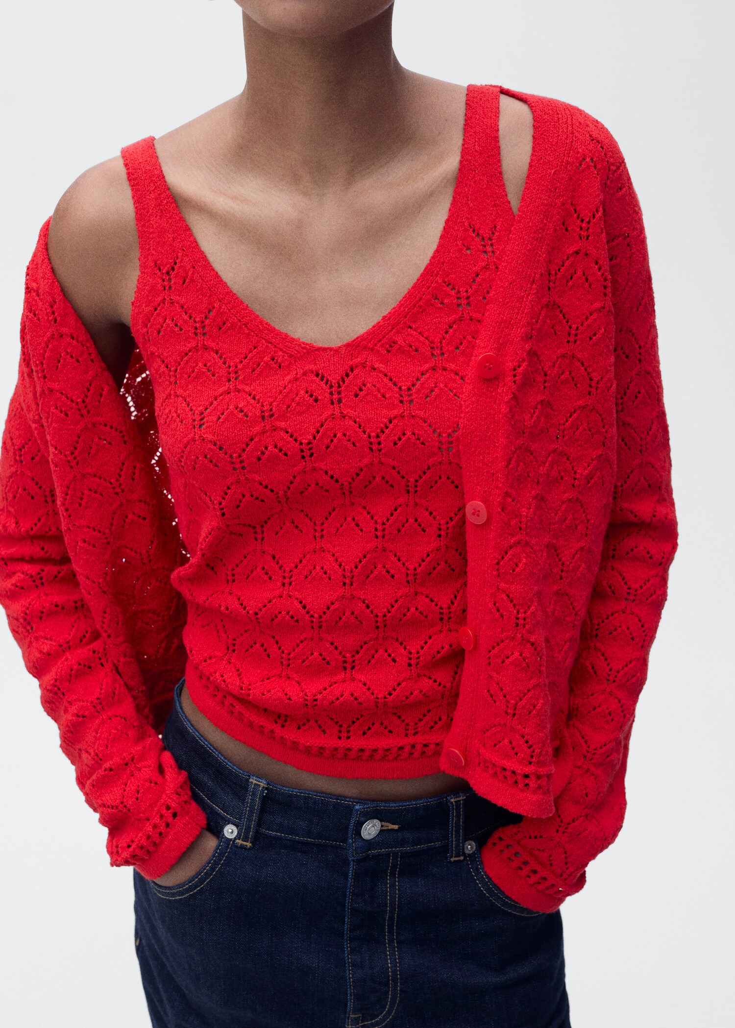Openwork detail knit cardigan - Details of the article 1