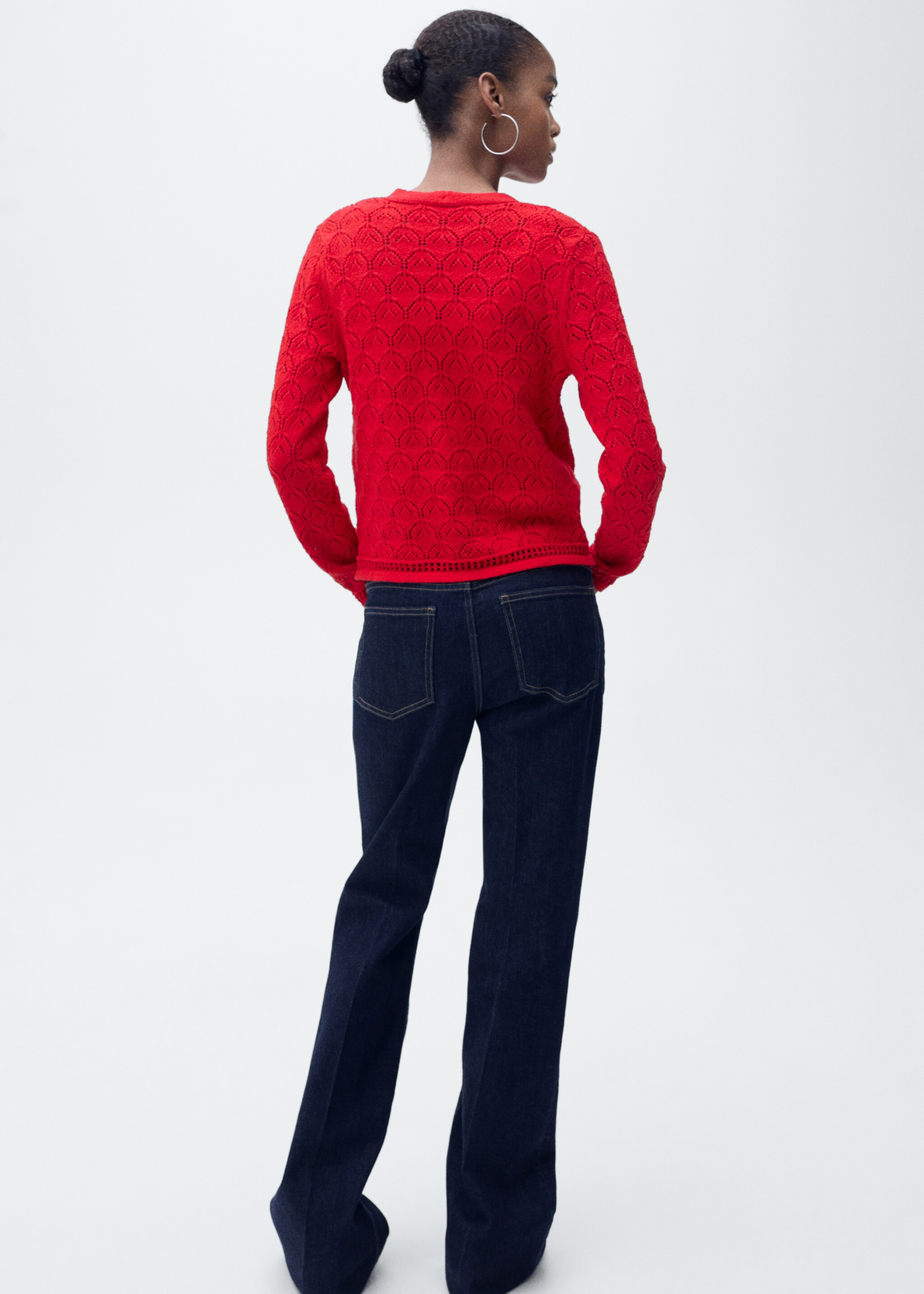 Openwork detail knit cardigan - Reverse of the article, Red. Ref: 87047182-00.