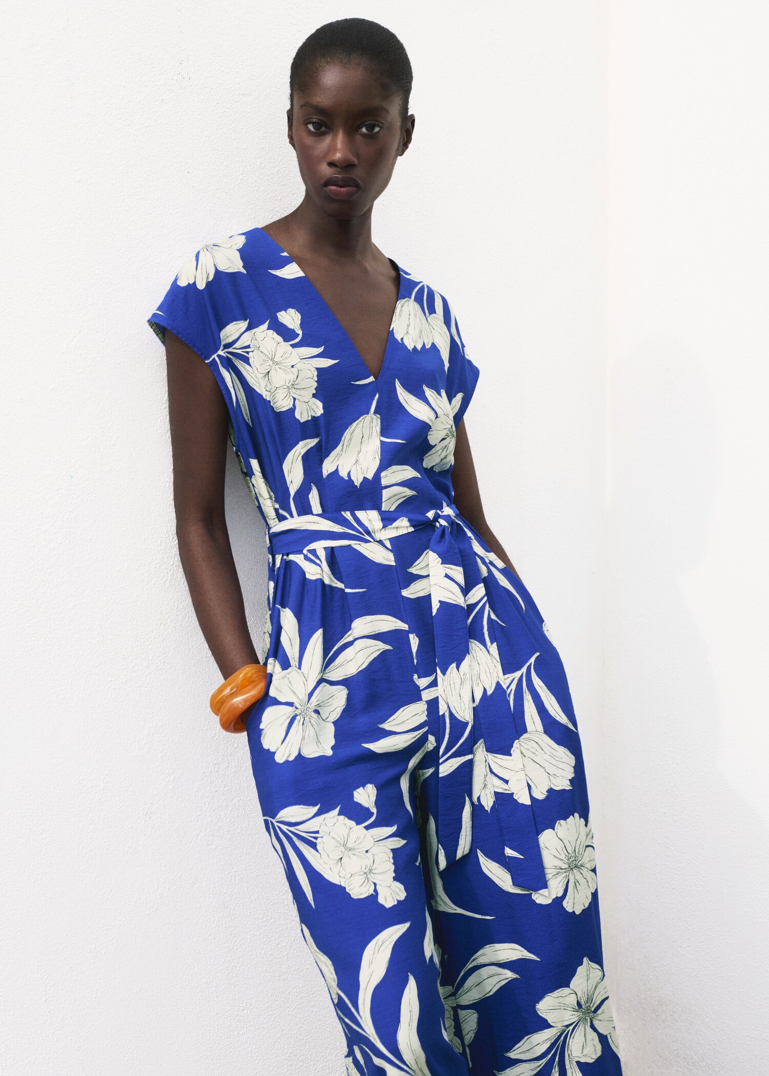 Printed long jumpsuit with belt - Medium plane