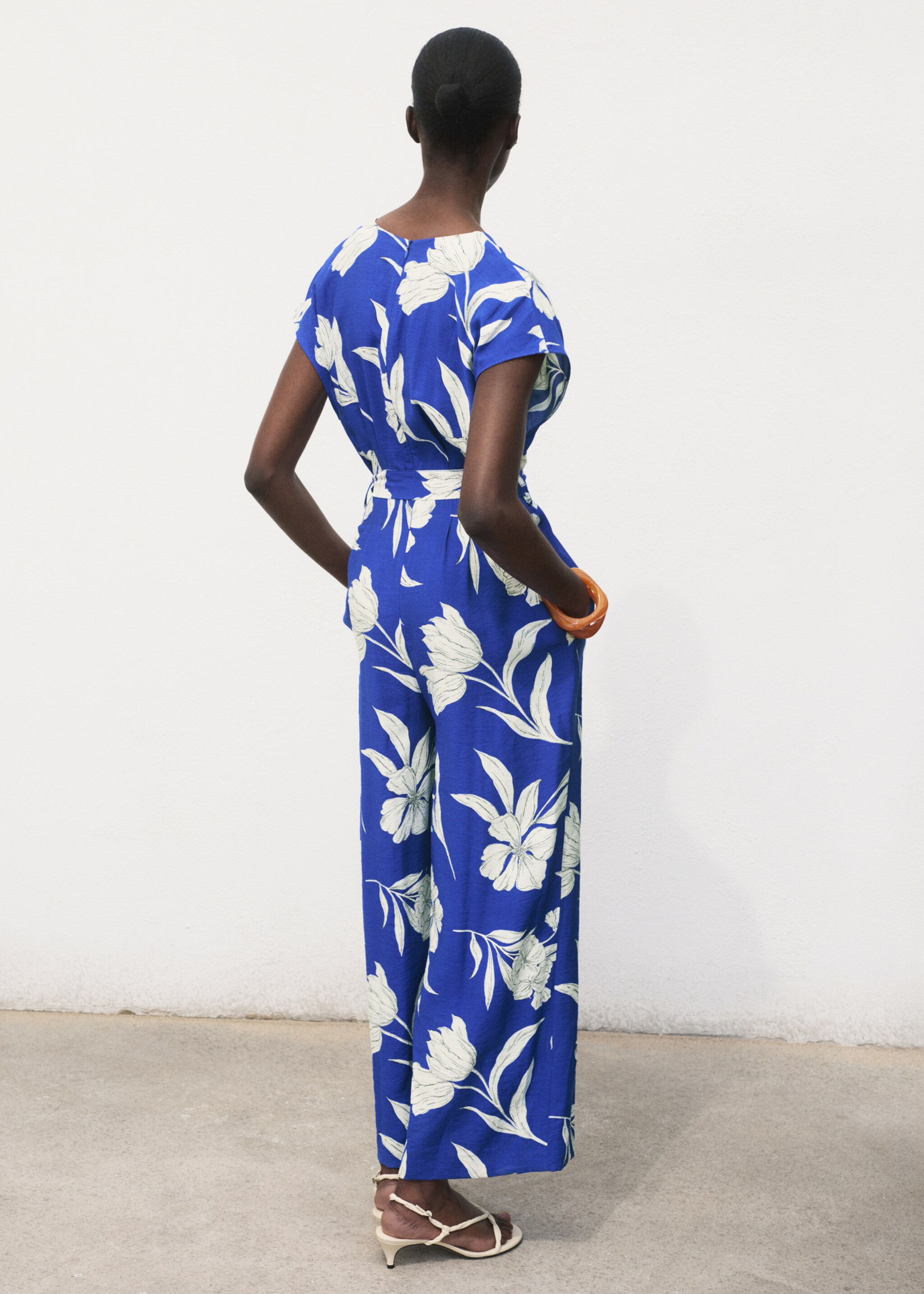 Printed long jumpsuit with belt - Reverse of the article, Blue. Ref: 87047184-00.