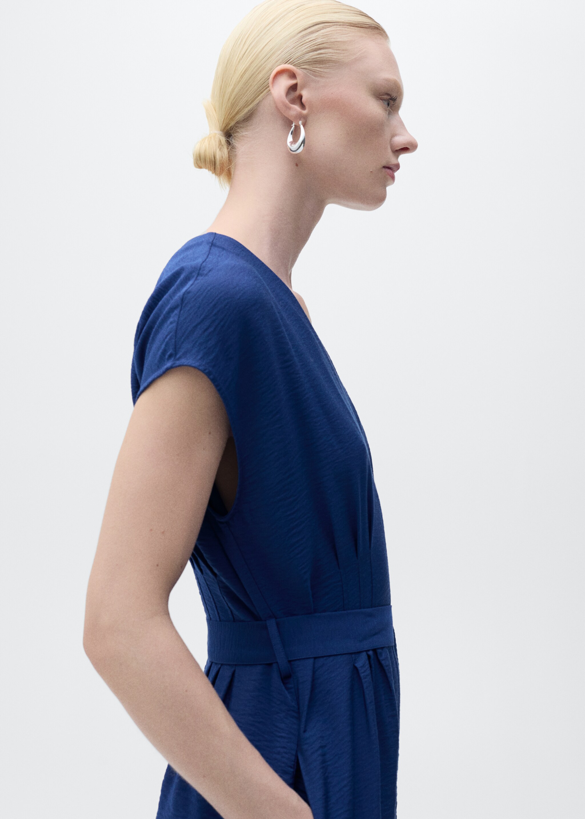 Printed long jumpsuit with belt - Medium plane, Ink Blue. Ref: 87047184-00.