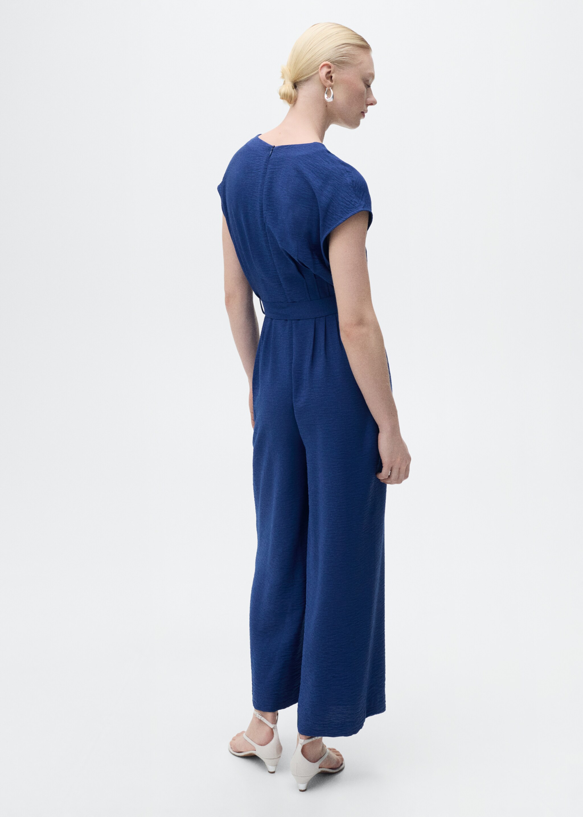 Printed long jumpsuit with belt - Reverse of the article, Ink Blue. Ref: 87047184-00.