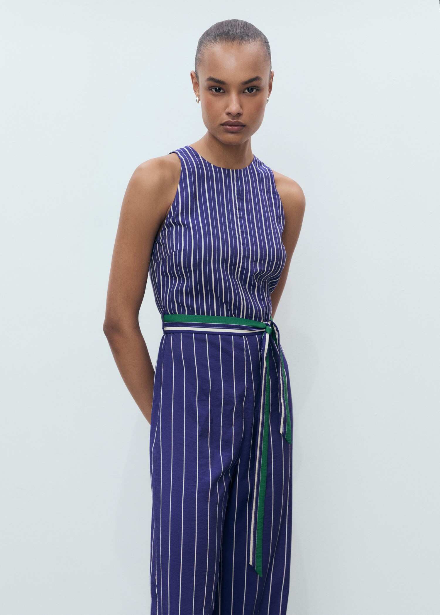 Striped jumpsuit with belt - Medium plane