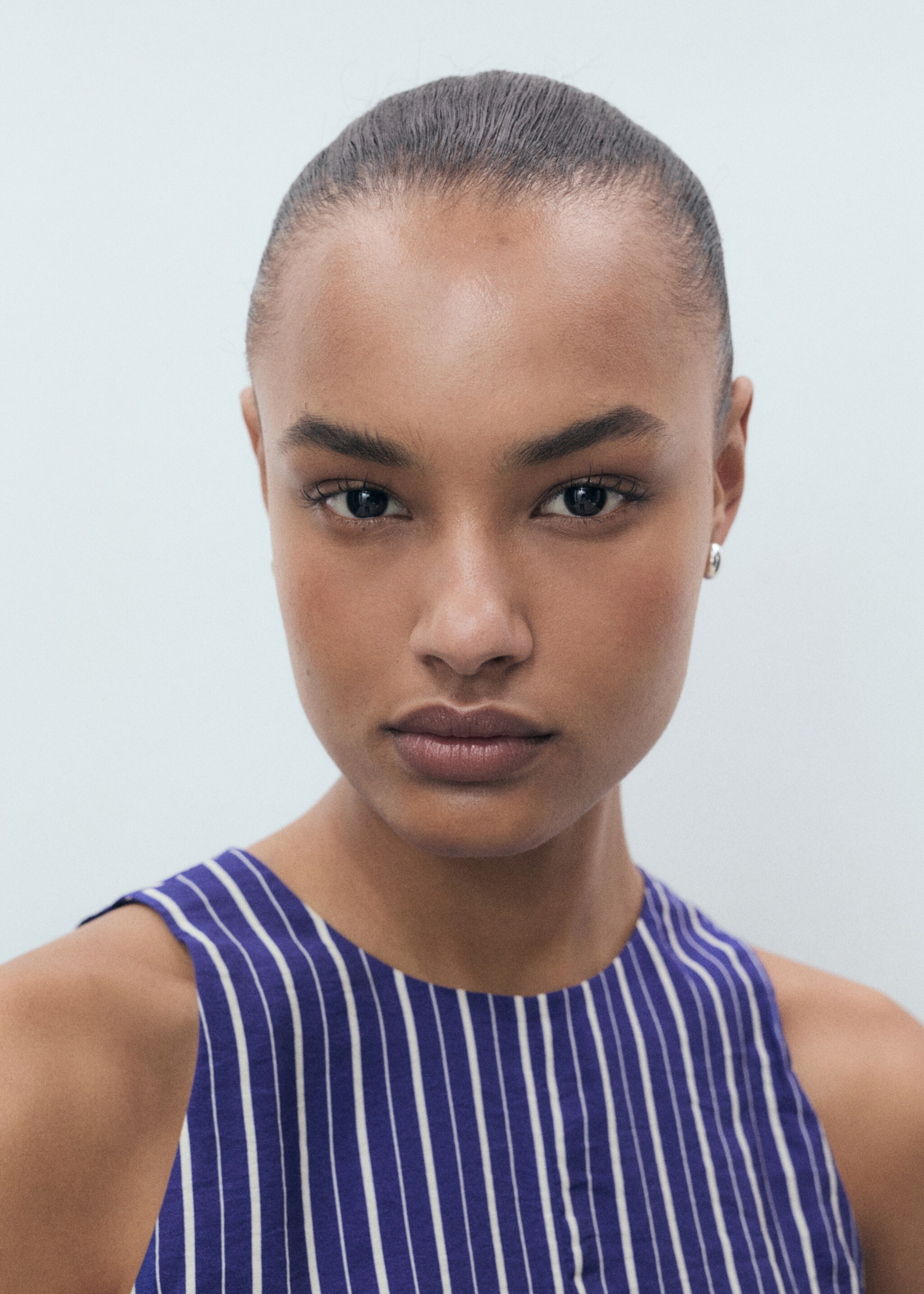 Striped jumpsuit with belt - Details of the article 1, Blue. Ref: 87047194-00.