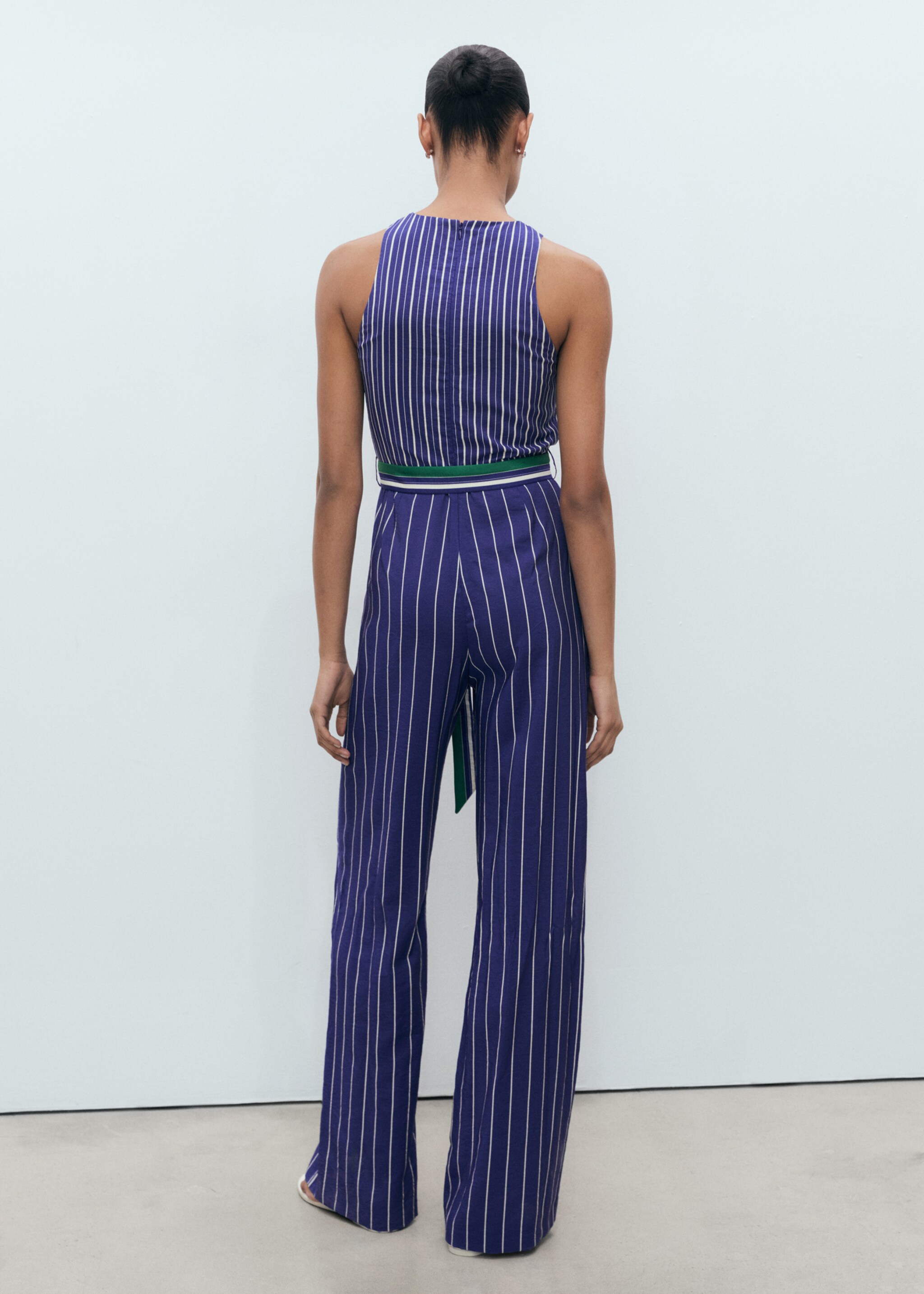 Striped jumpsuit with belt - Reverse of the article, Blue. Ref: 87047194-00.