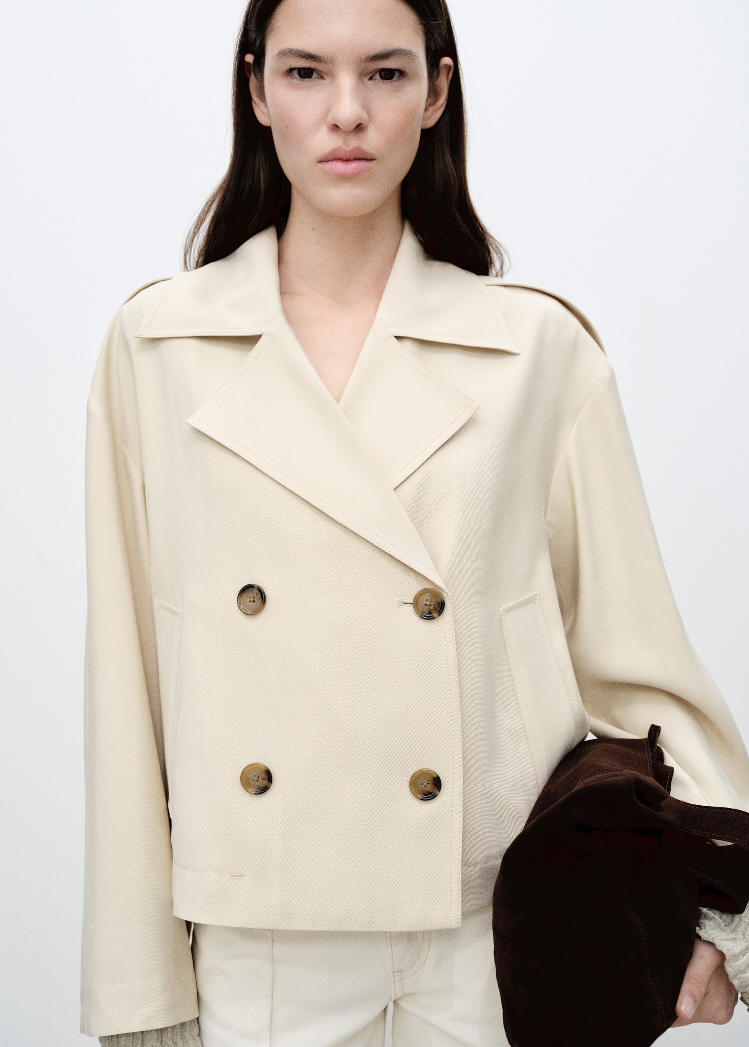 Double-breasted cropped trench coat - Medium plane