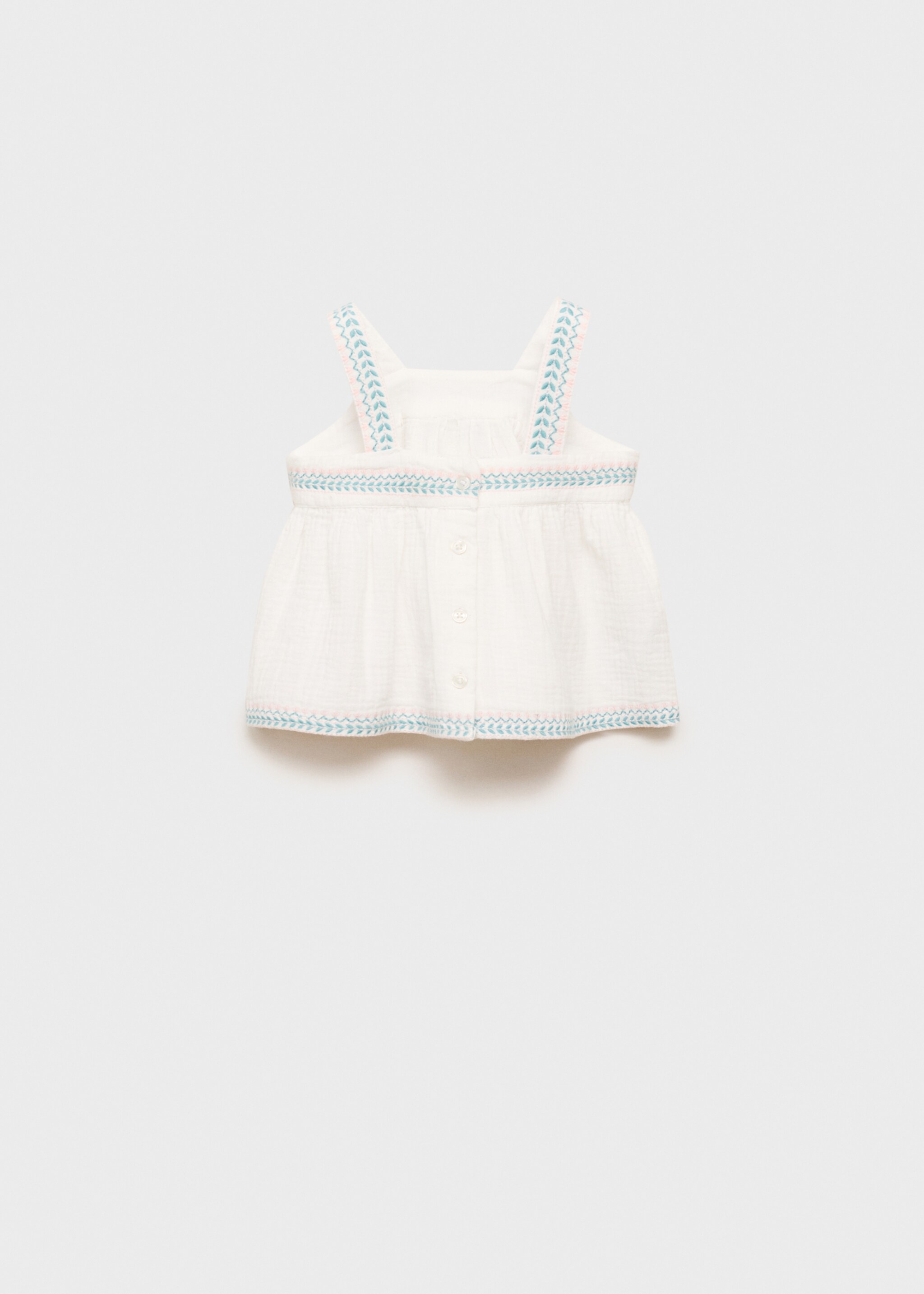 Bestickte Bluse aus Crinkle-Baumwoll-Gaze - Rückseite des Artikels, Weiß. Ref: 87047698-00.