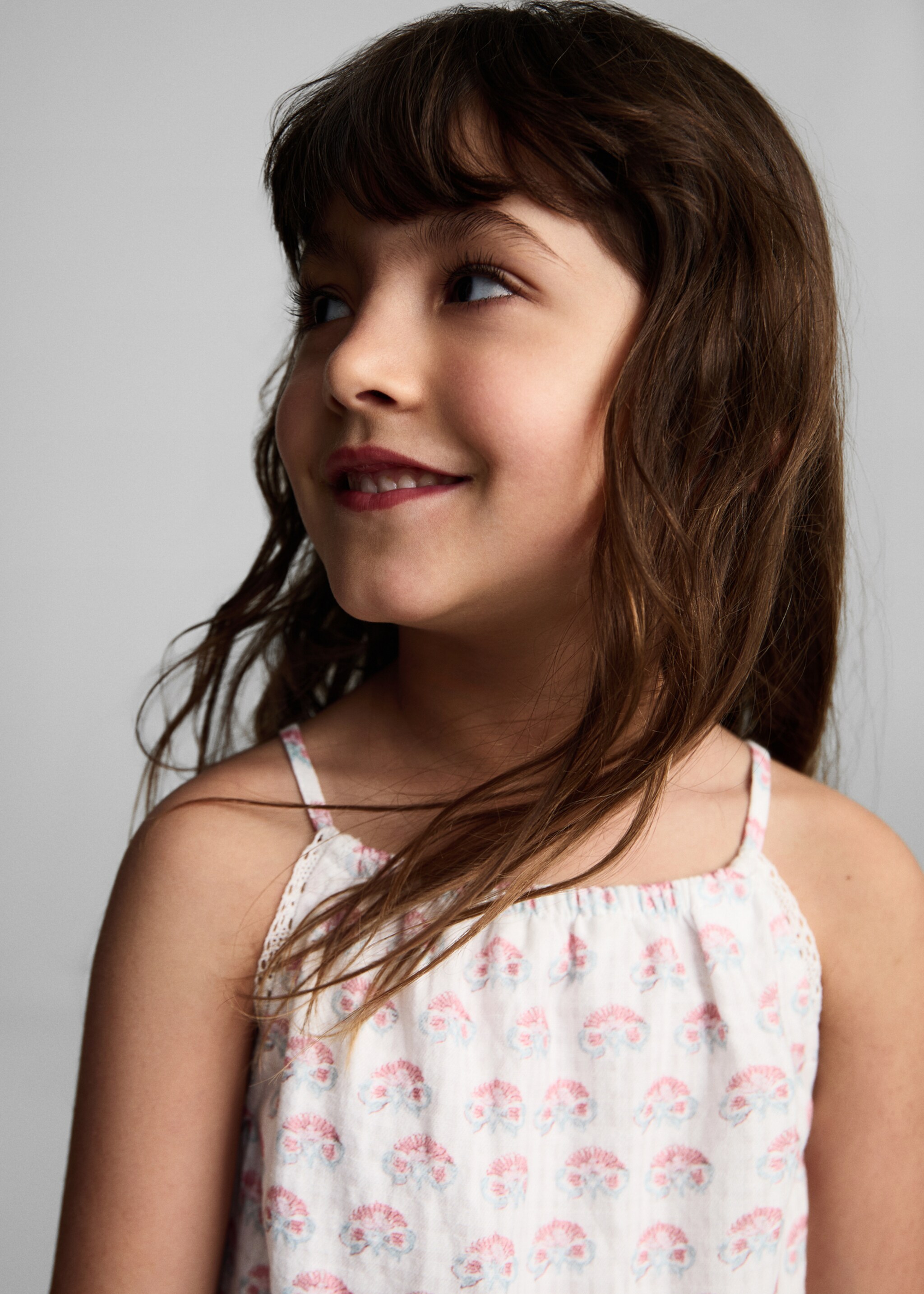 Floral embroidered dress with straps - Details of the article 1, White. Ref: 87047709-00.