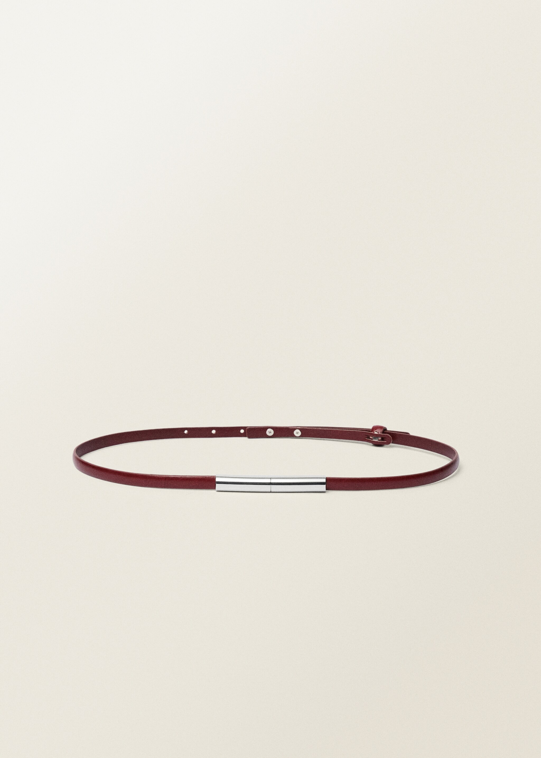 Thin leather belt with metal piece - Article without model, Red. Ref: 87047711-00.