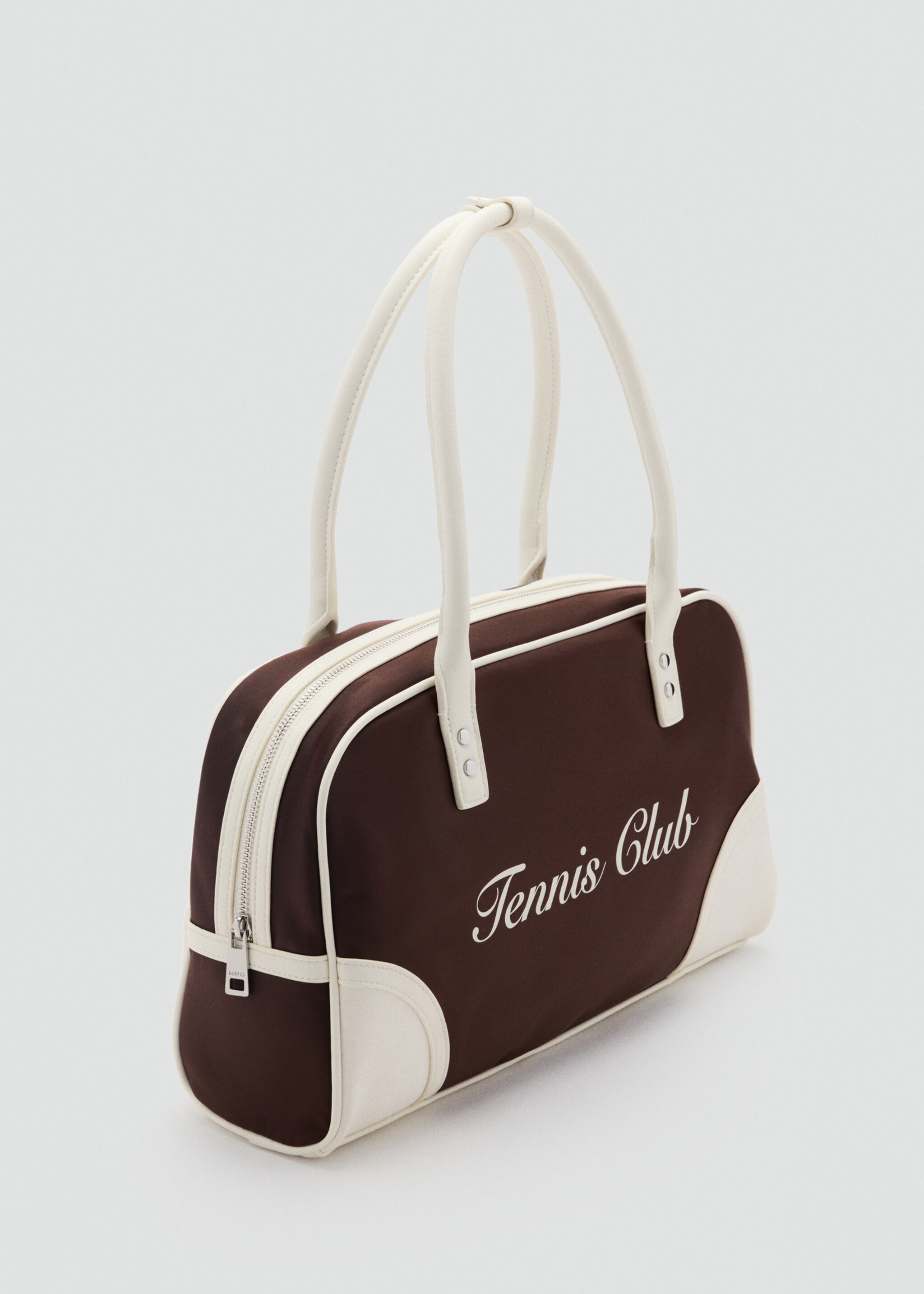 Contrasterende schoudertas met bedrukte boodschap - Middenvlak, Bruin. Ref: 87047712-00.