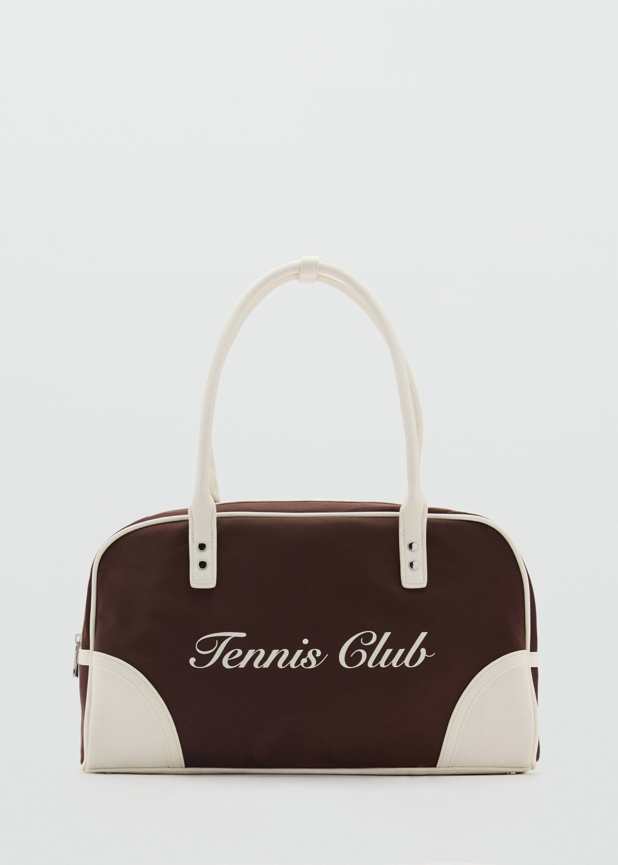 Contrasterende schoudertas met bedrukte boodschap - Artikel zonder model, Bruin. Ref: 87047712-00.