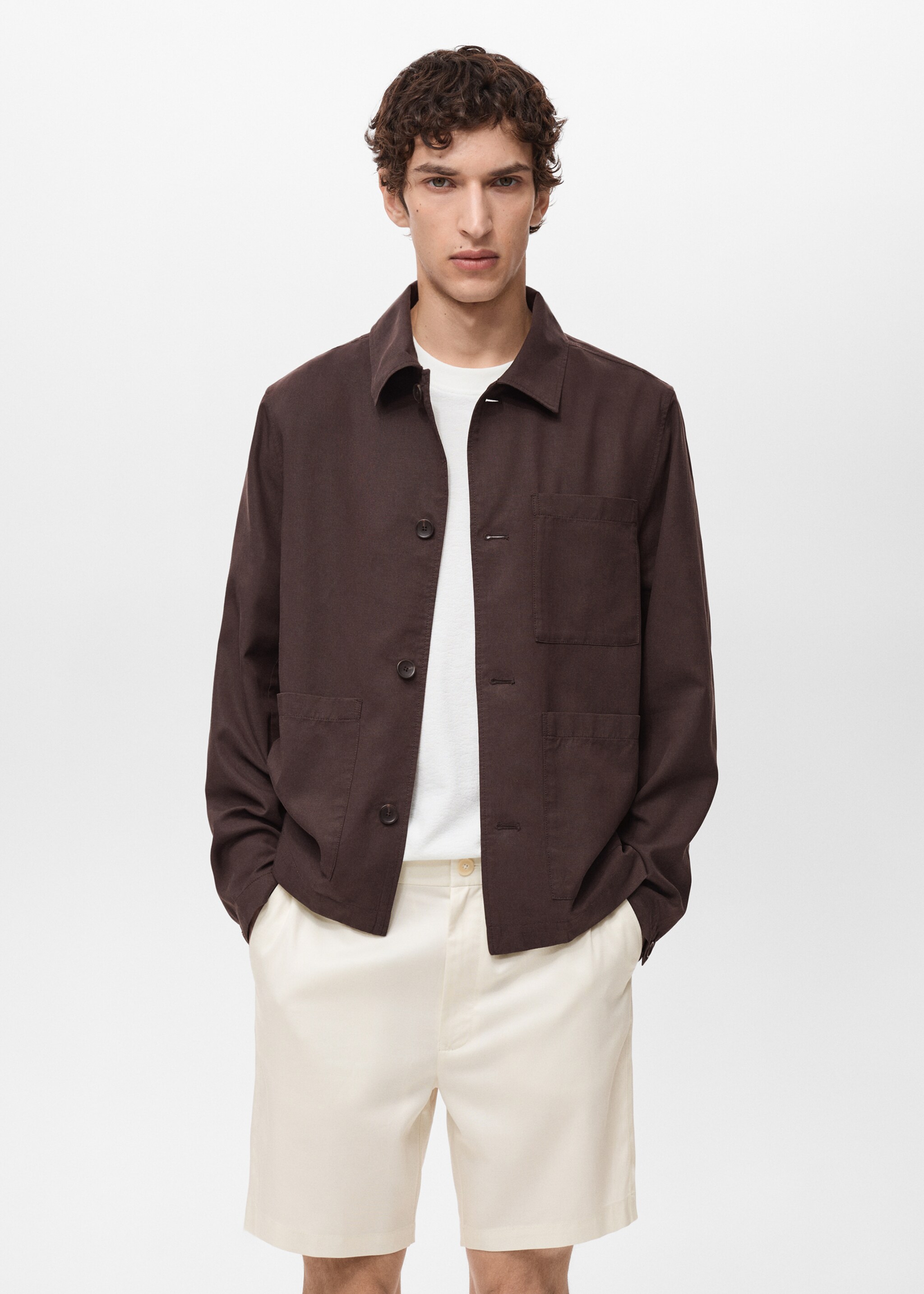 Pocket lyocell overshirt - Medium plane, Chocolate. Ref: 87047887-00.