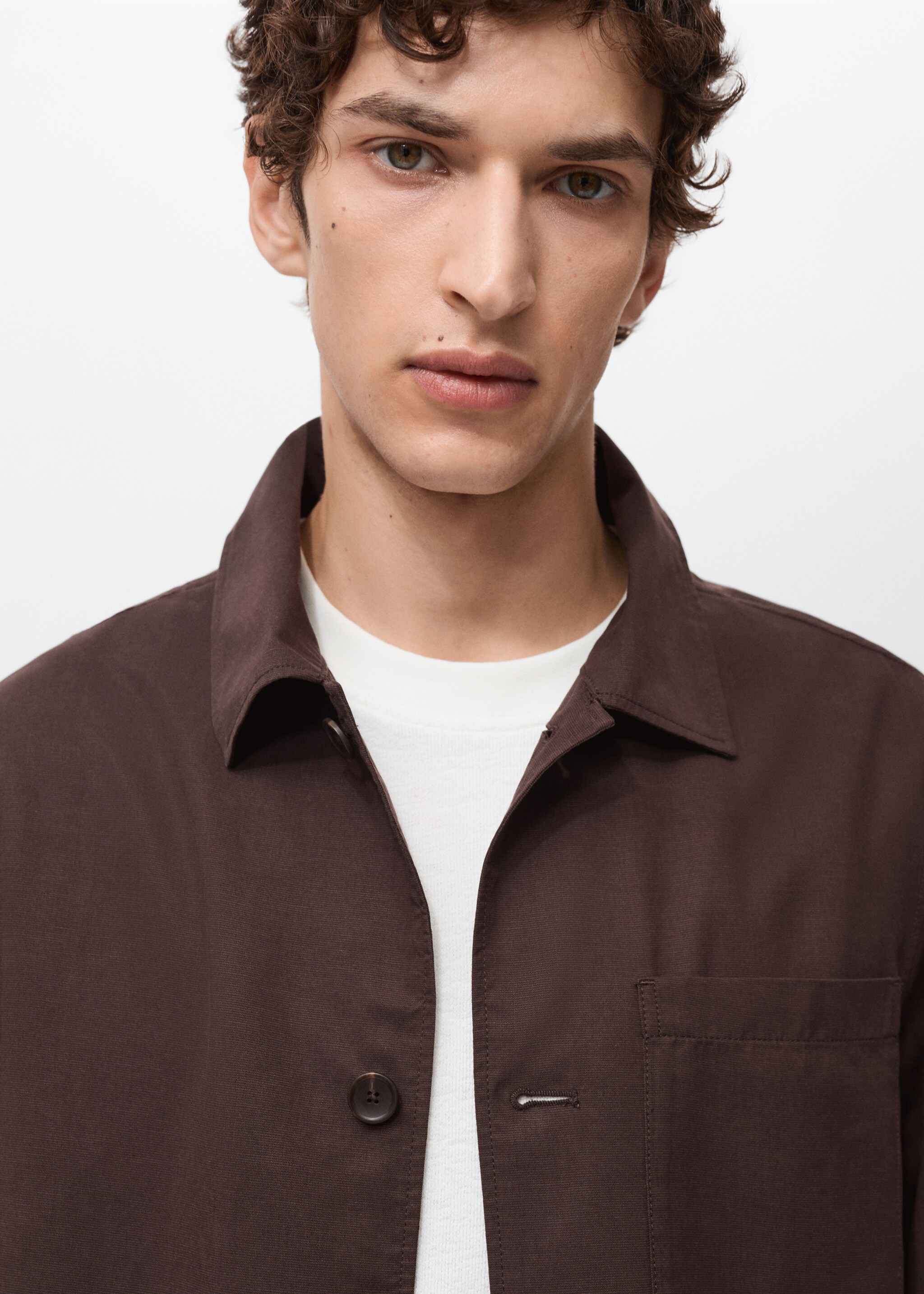 Pocket lyocell overshirt - Details of the article 1, Chocolate. Ref: 87047887-00.