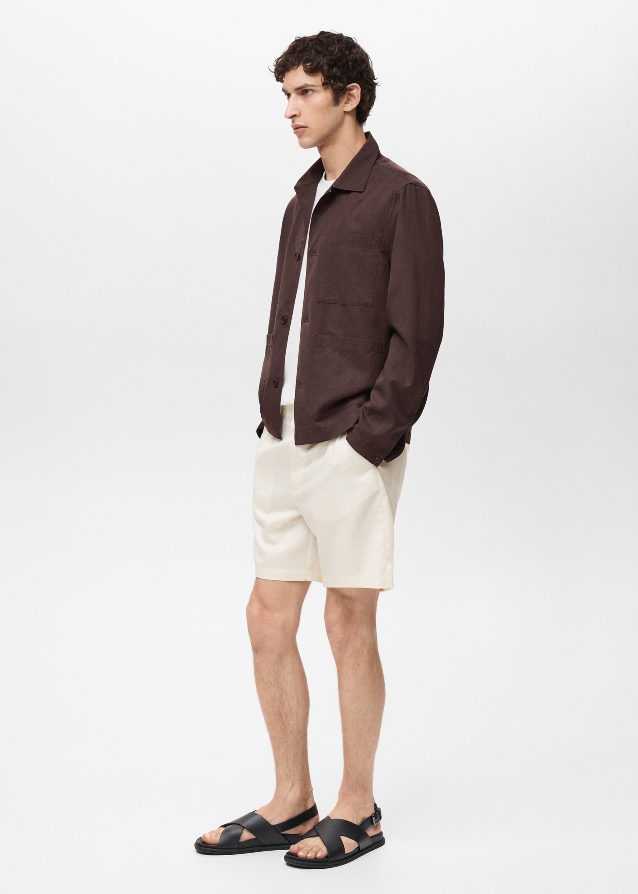 Pocket lyocell overshirt - Details of the article 2, Chocolate. Ref: 87047887-00.