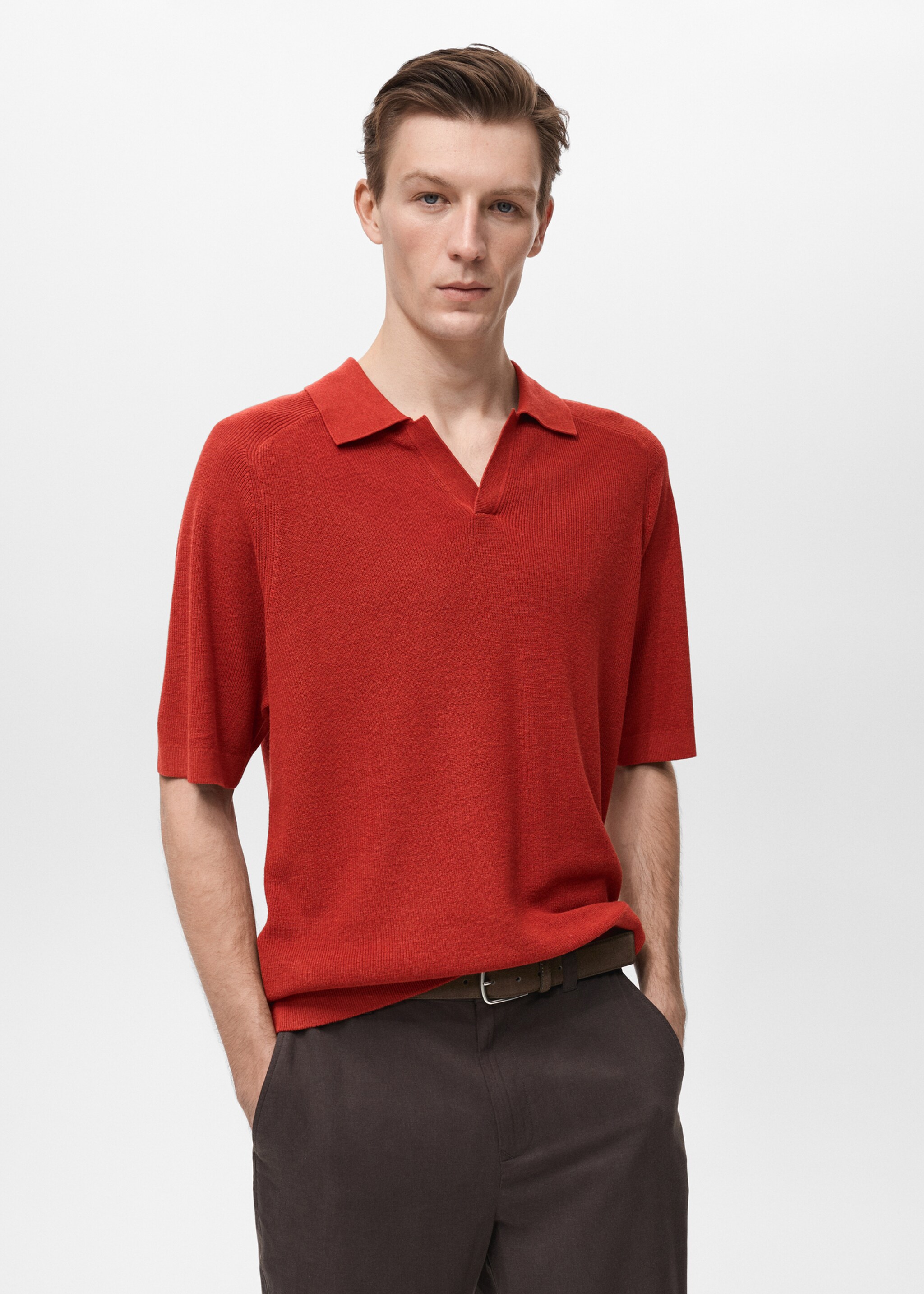 Structured knitted polo shirt - Medium plane, Red. Ref: 87047897-00.