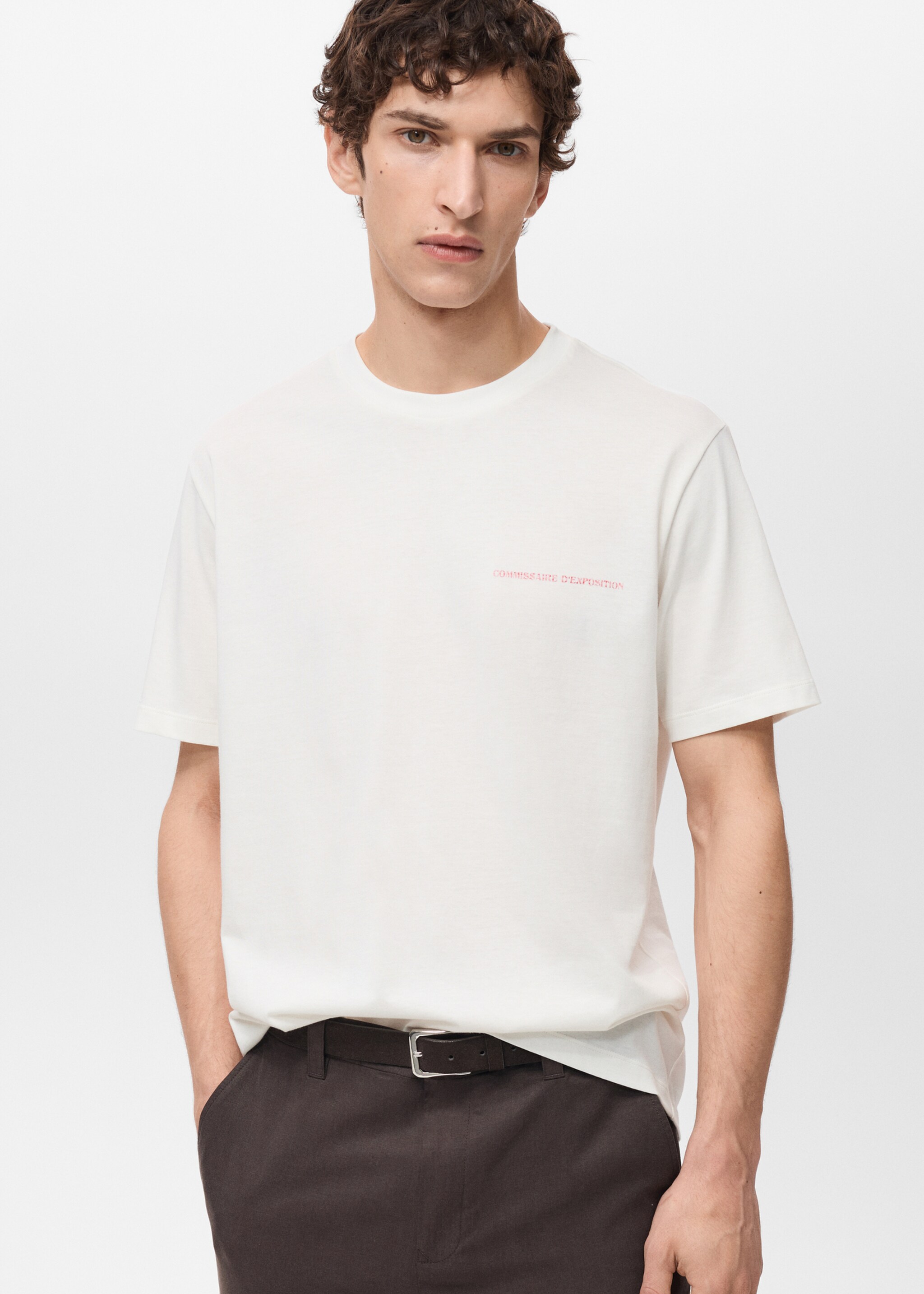 Camiseta algodón mensaje - Plano medio, Blanco. Ref: 87047903-00.