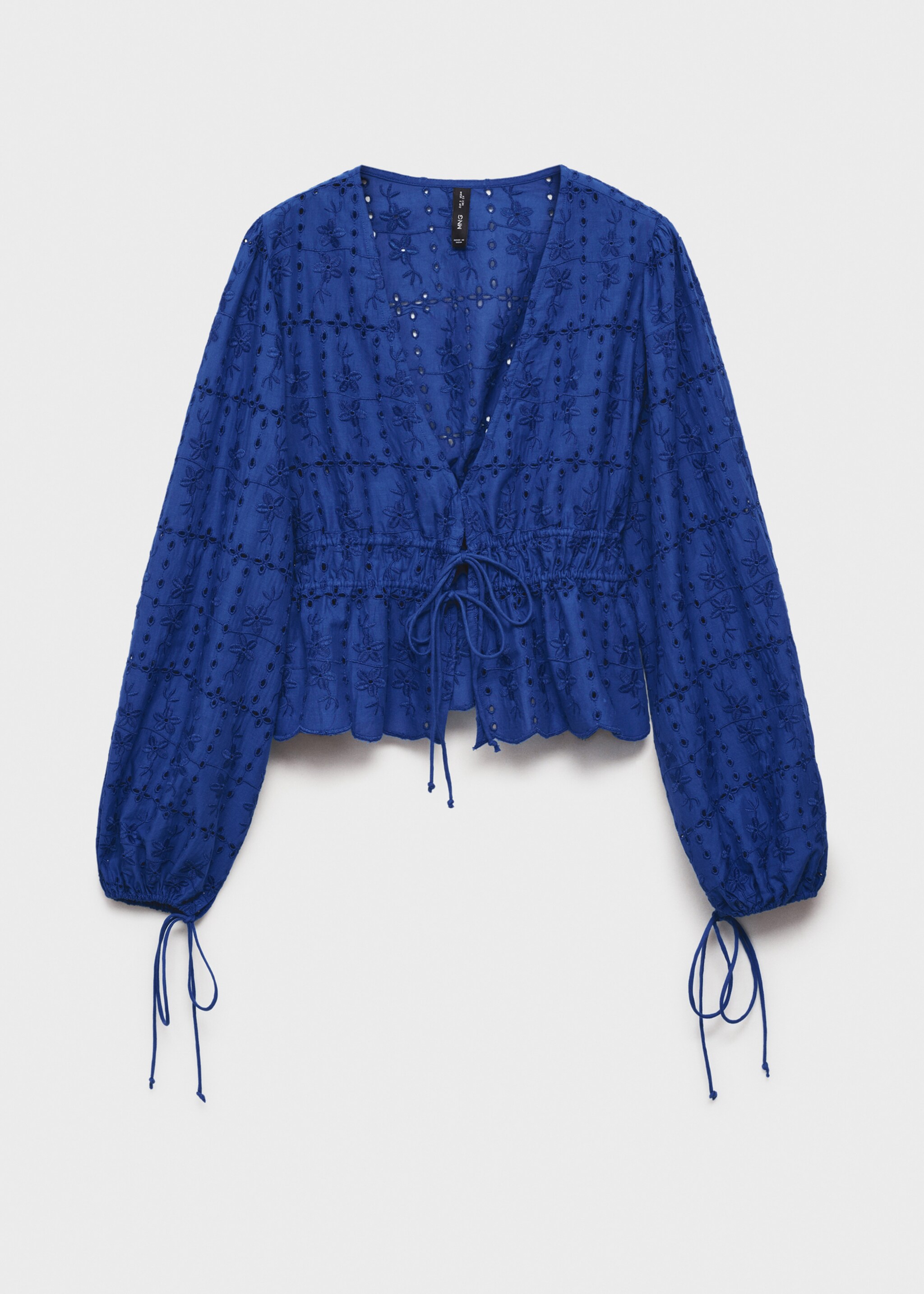 Blouse broderie anglaise à nœuds - Article sans modèle, Bleu. Ref: 87048649-00.