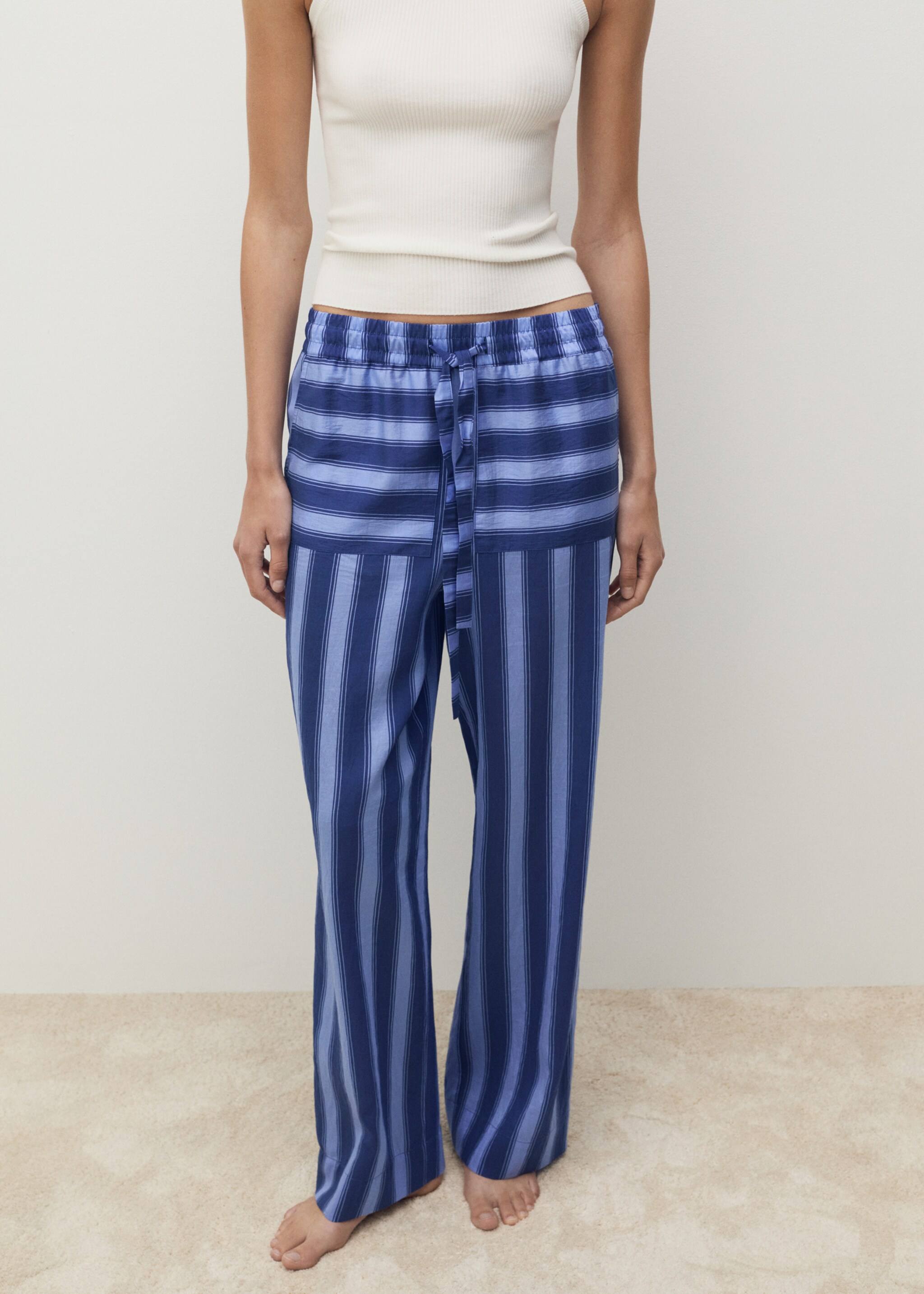 Woven lyocell trousers with two-tone stripes - Medium plane, Blue. Ref: 87048651-00.