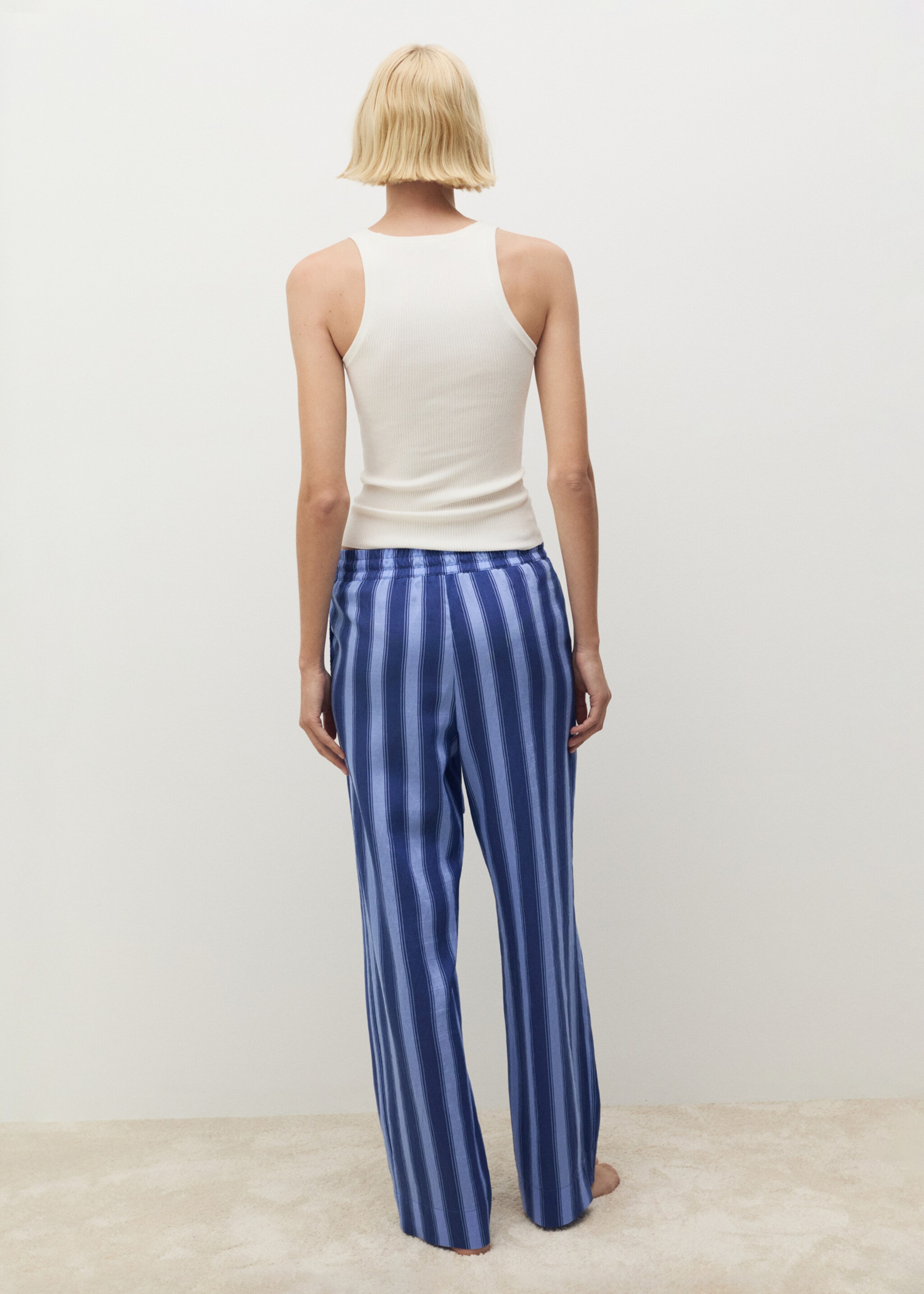 Woven lyocell trousers with two-tone stripes - Reverse of the article, Blue. Ref: 87048651-00.