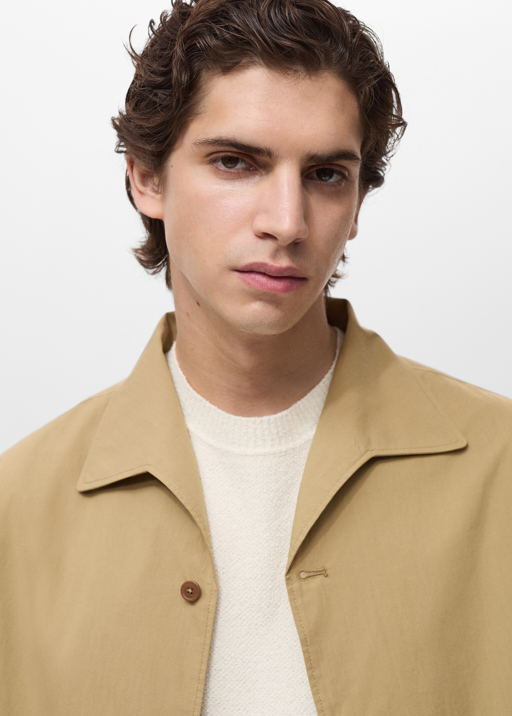 Cotton overshirt with pocket - Details of the article 1, Beige. Ref: 87049204-00.