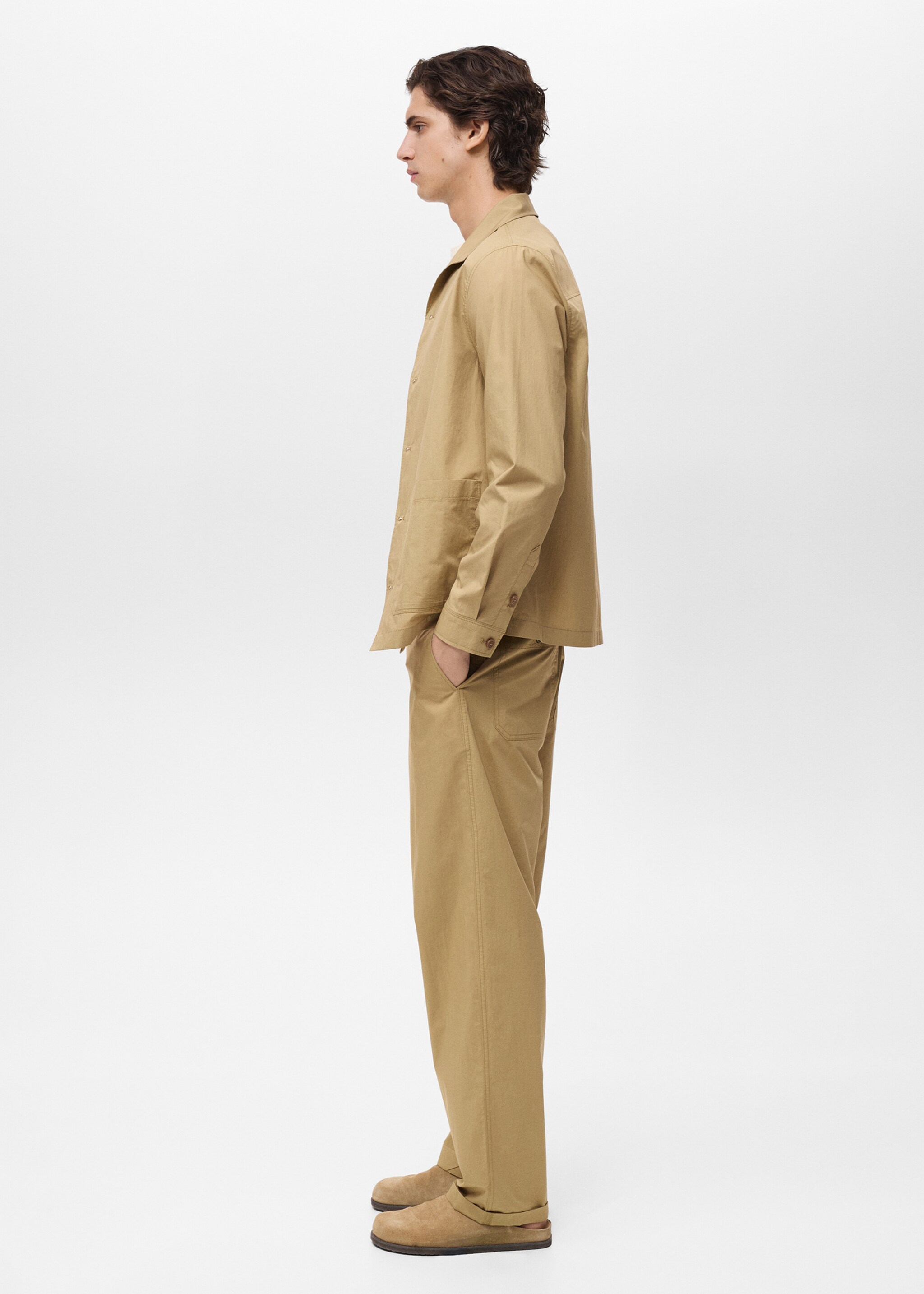 Cotton overshirt with pocket - Details of the article 2, Beige. Ref: 87049204-00.