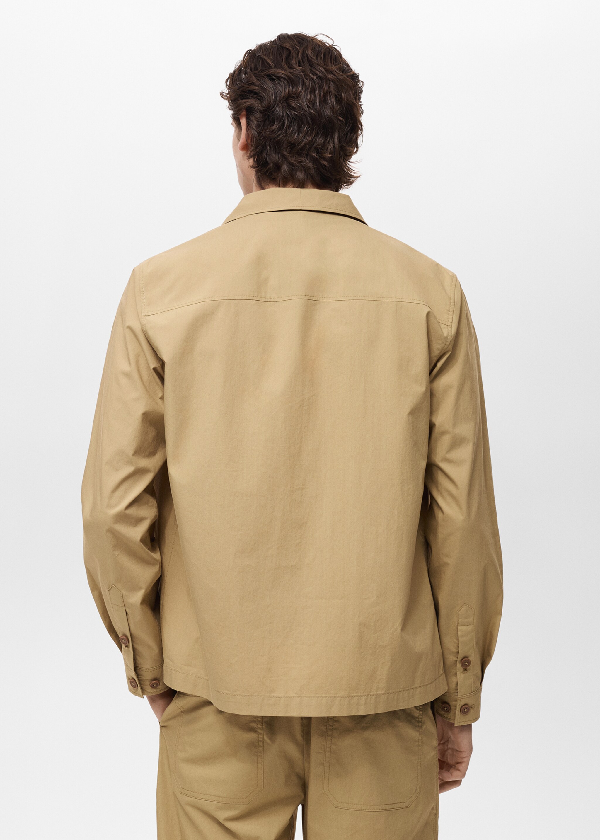 Cotton overshirt with pocket - Reverse of the article, Beige. Ref: 87049204-00.