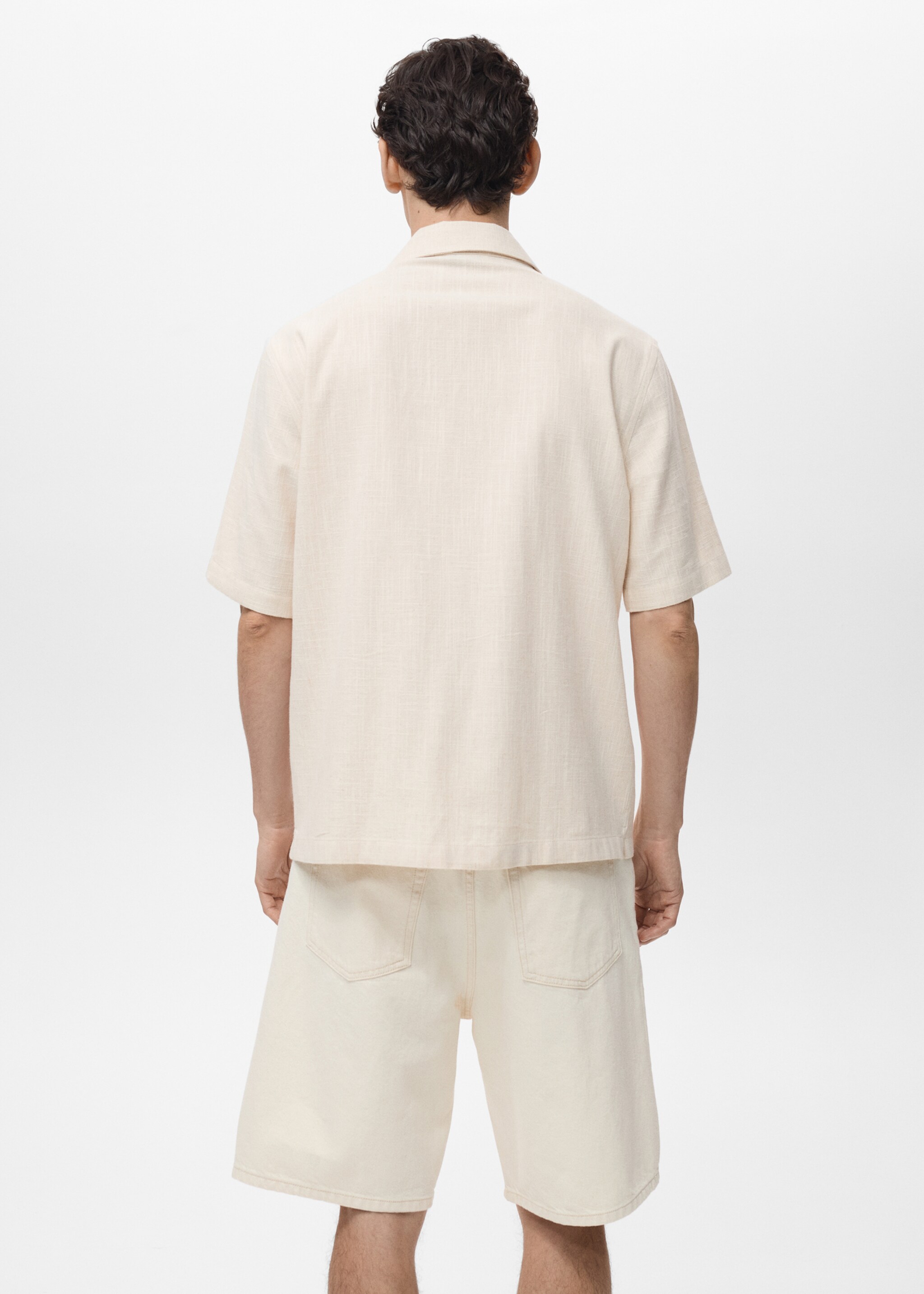 Slim Fit-Hemd aus Baumwolle mit Leinen - Rückseite des Artikels, Elfenbeinweiß. Ref: 87049217-00.