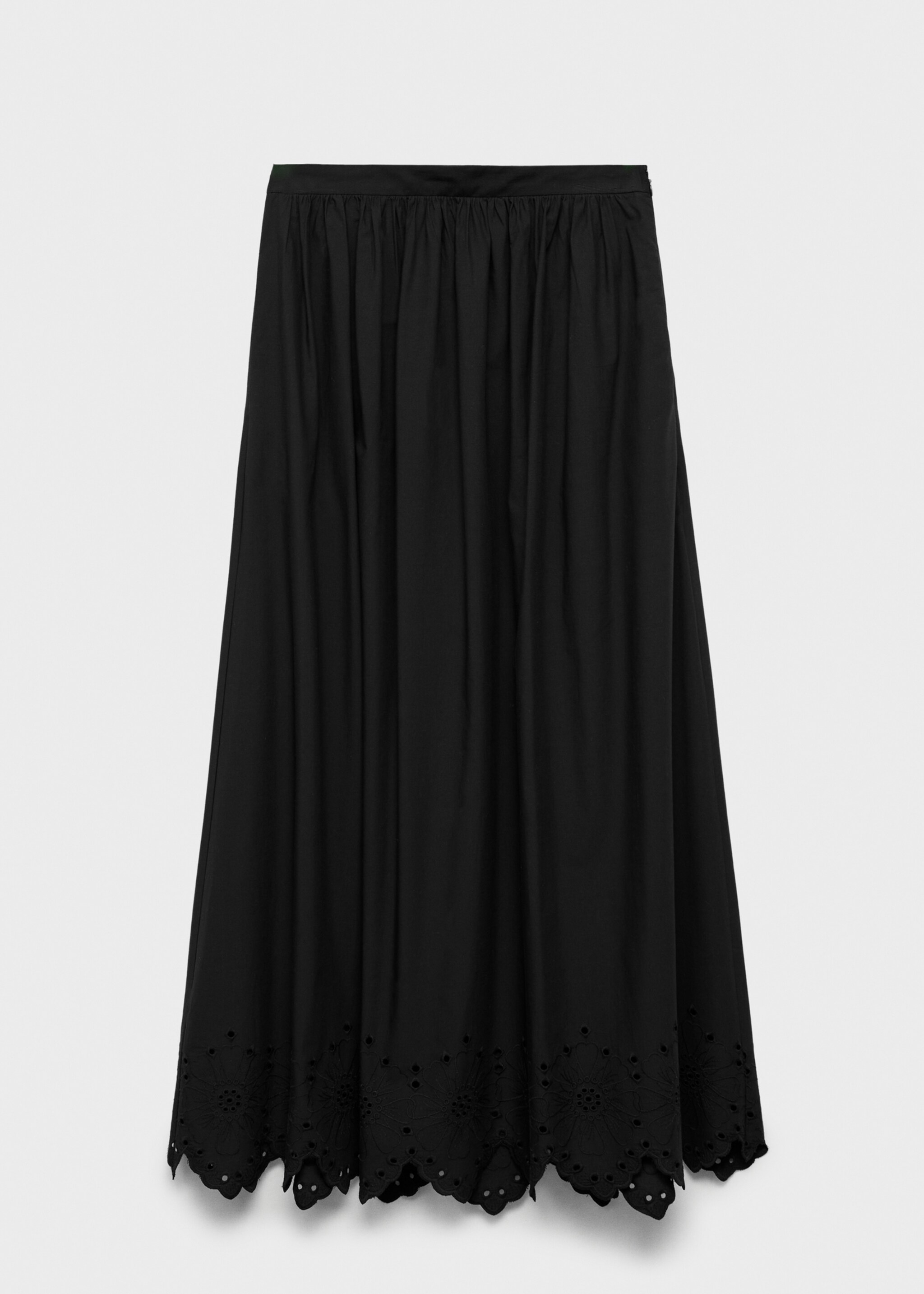 Cotton skirt with embroidered hem - Article without model, Black. Ref: 87049219-00.