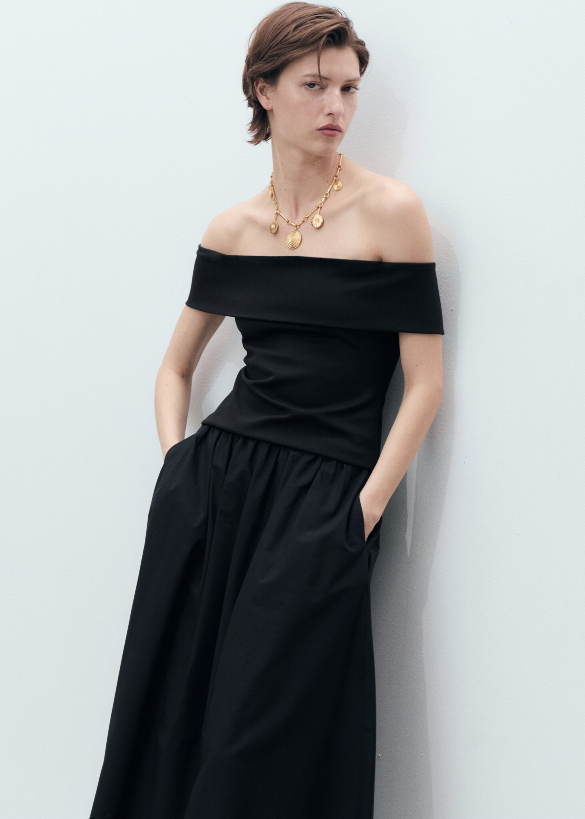 Cotton skirt with embroidered hem - Details of the article 1, Black. Ref: 87049219-00.