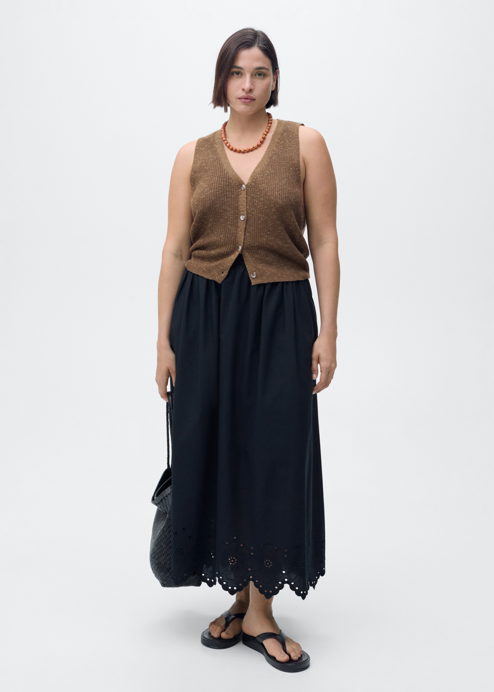 Cotton skirt with embroidered hem - Details of the article 3, Black. Ref: 87049219-00.